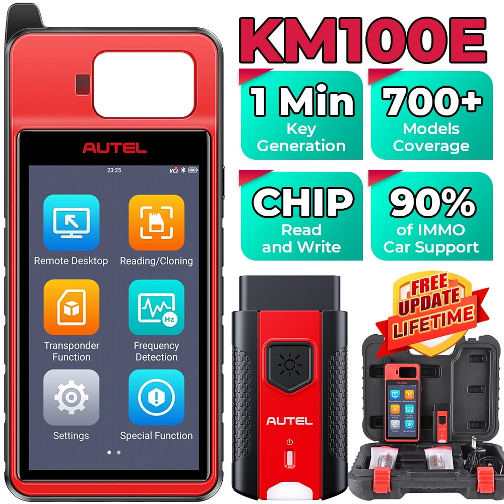 Autel MaxiIM KM100E Key Fob Programming Tool and Immobilizer Diagnostic Scanner (Black Red, 5.5 in Screen) 0v82w