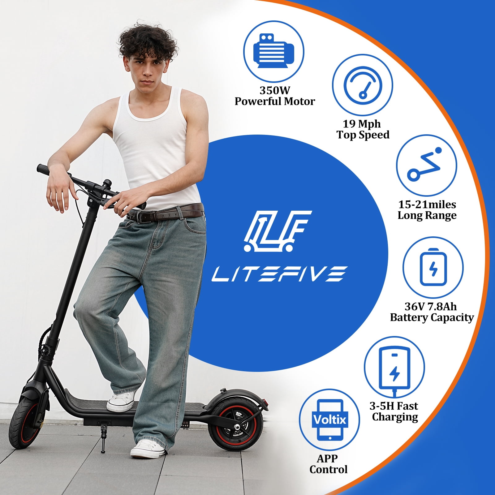 LiteFive LF5 350W Electric Scooter for Adults, Portable Folding Commuter E-Scooter (Black, 31 lb) li11m