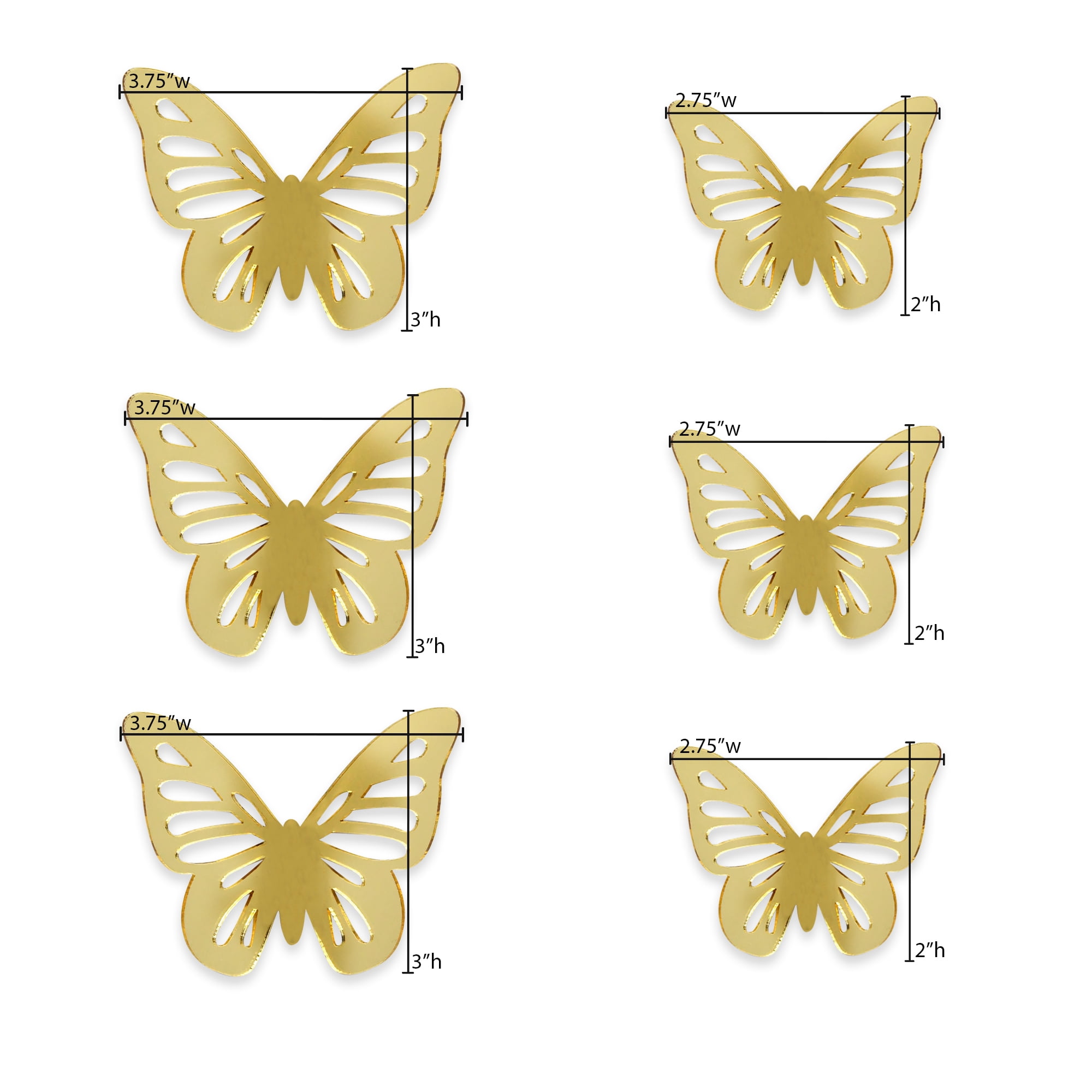 Blue Moon Studio 3D Butterfly Mirror Wall Decals, Decorative Adhesive Art (Gold, 6 Pack) r6jgt
