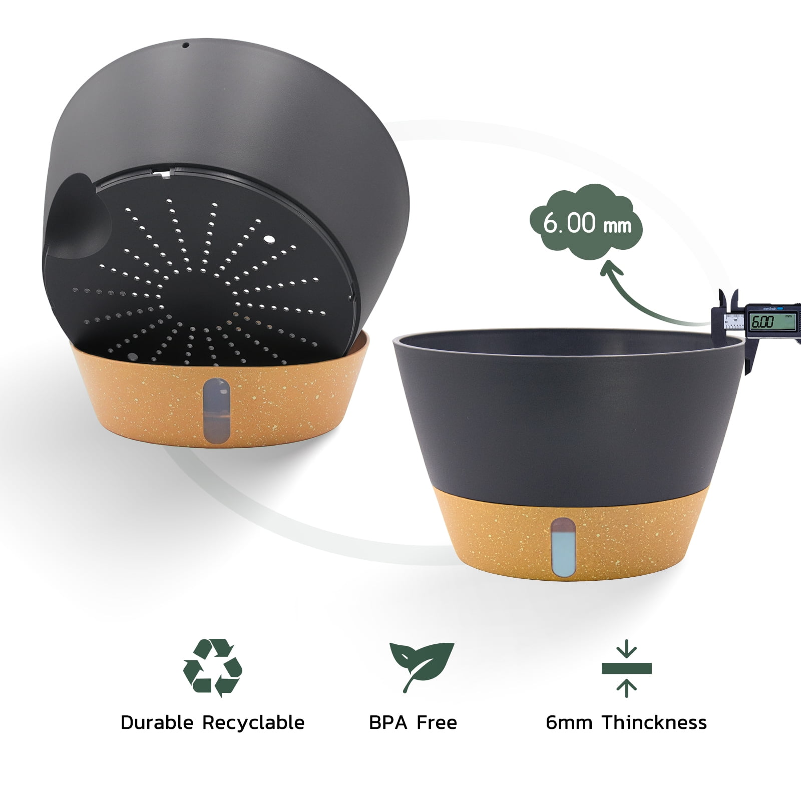 Fiason Self-Watering Hanging Planters with Drainage and Chain Hanger (Black, 8 in, 2 Pack) sup0q