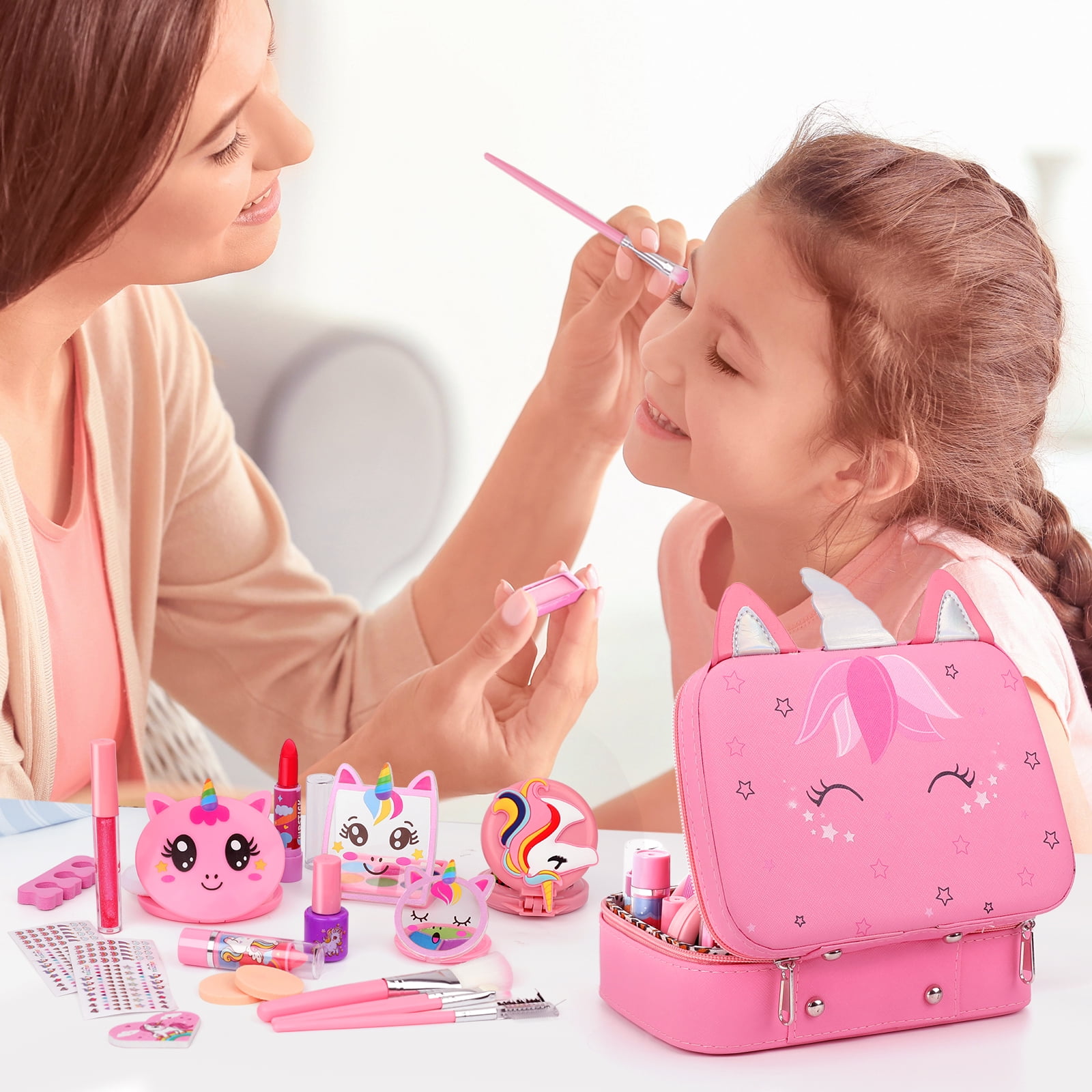 Sendida Washable Kids Makeup Set for Pretend Play and Dress Up (Pink, 26 Piece Set) owi93