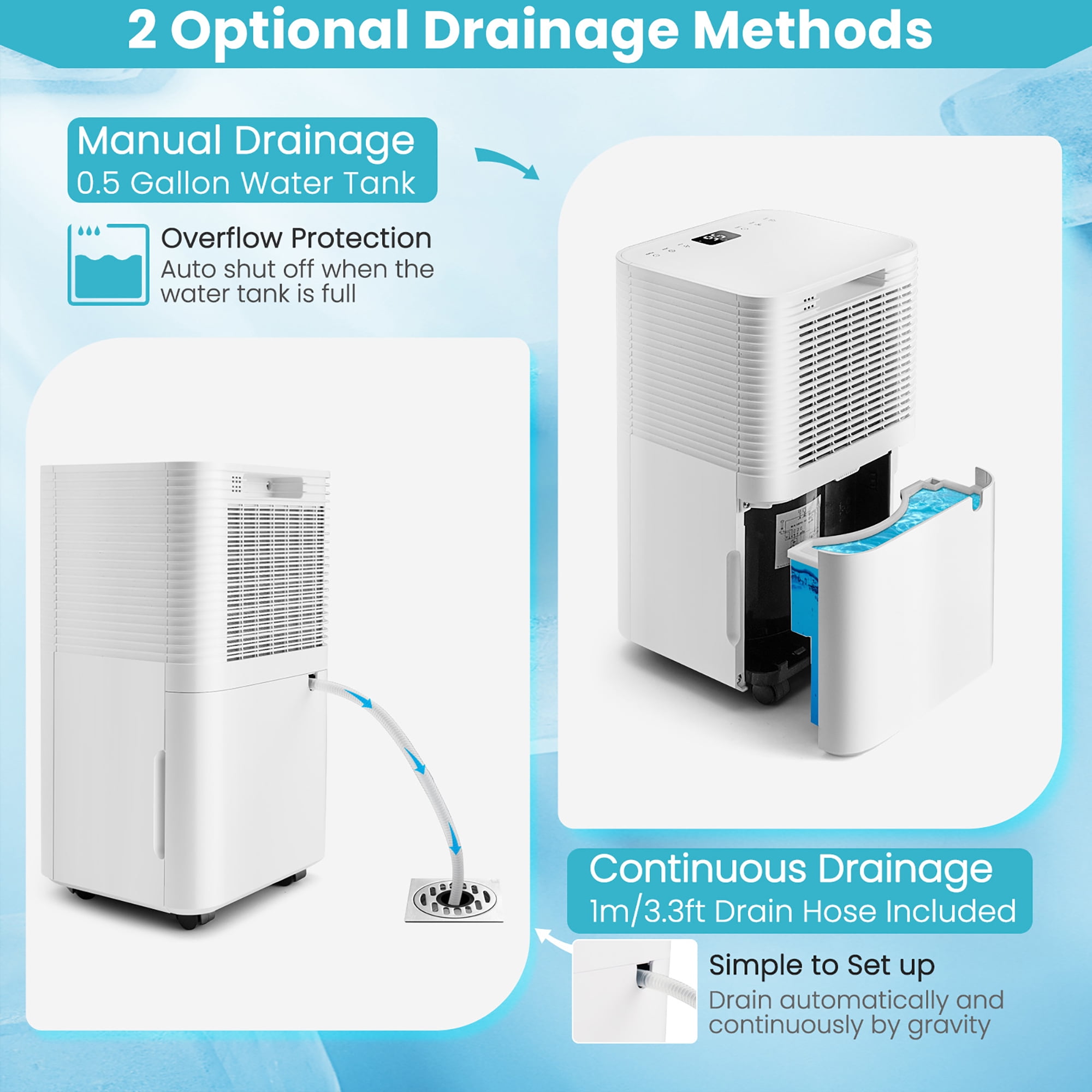 Costway Dehumidifier for Home and Basement with Auto Defrost and Timer (White, 9-Pint DOE) ldw9u
