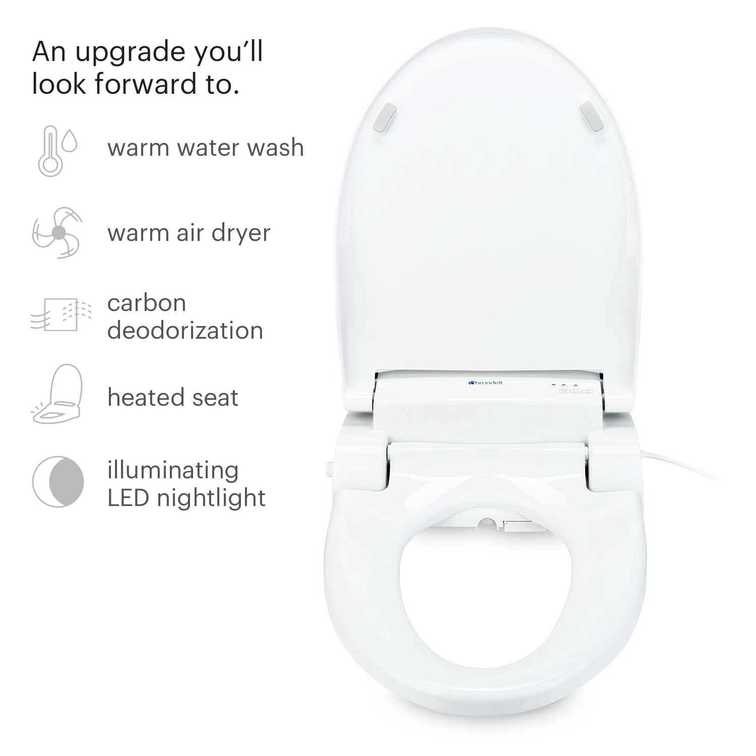 Brondell Swash SE600 Bidet Toilet Seat for Round Toilets, Heated Seat with Warm Air Dryer and Nightlight (White) 3ayz2