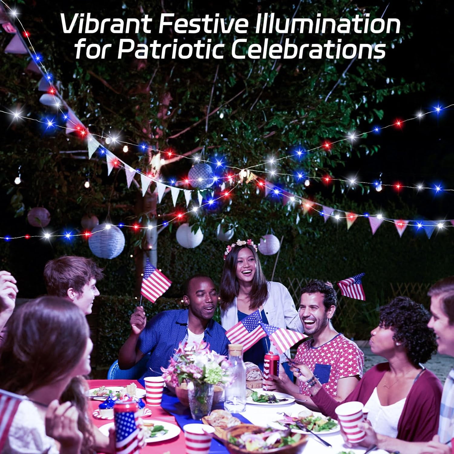 Generic Solar Fairy Lights Patriotic Red White and Blue Outdoor Waterproof LED String Lights (Multi-Color, 39.4 ft) semjh