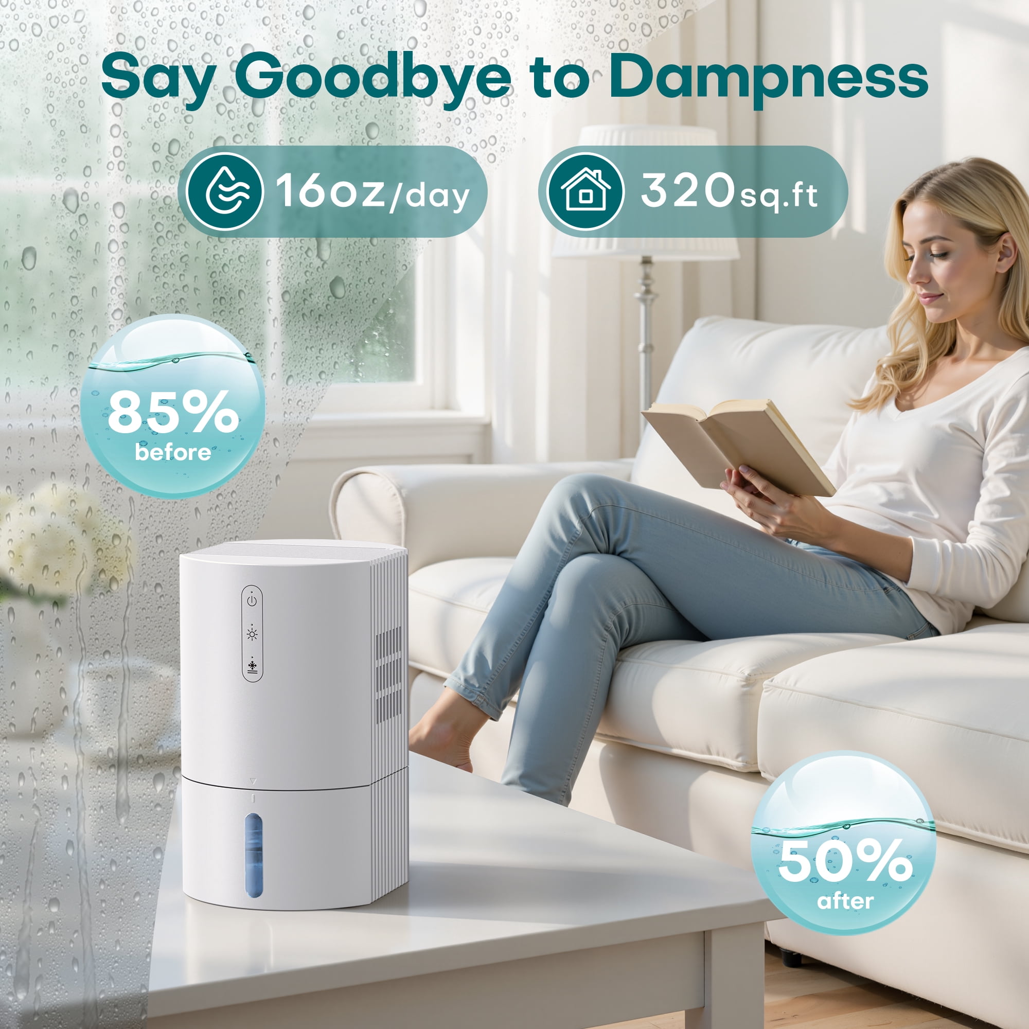 ALROCKET Dehumidifier for Home and Bedroom with Auto Shut-off and LED Light (White, 35 fl oz) 269g6