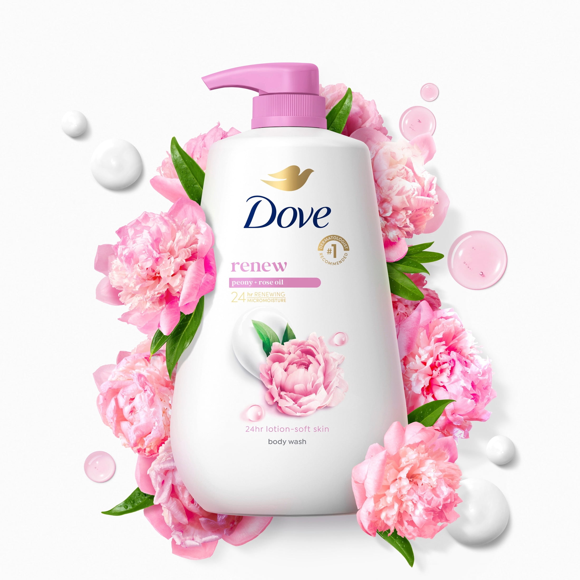 Dove Renewing Body Wash with Peony & Rose Oil, Moisturizing Skin Cleanser for Soft Skin (30.6 fl oz) 7f4ka