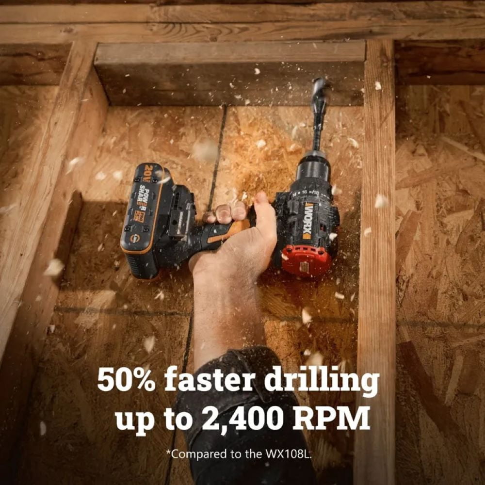 Worx WX109L 20V PowerShare Brushless Cordless Drill and Driver Kit (Black, 0.5 in Chuck) 9ymt3
