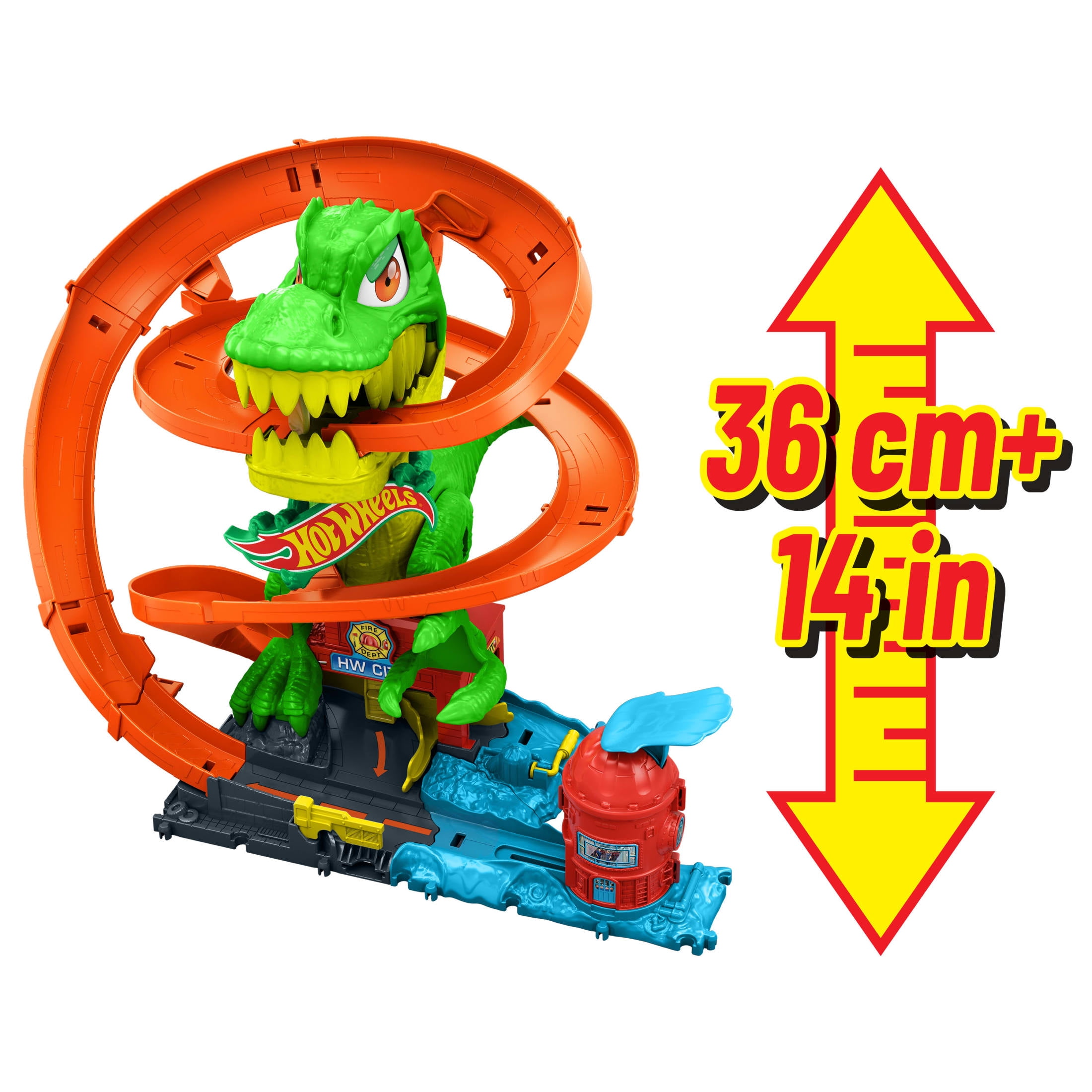 Hot Wheels City T-Rex Blaze Battle Playset with 1:64 Scale Die-Cast Car (Multi-Color, 1 Set) go041
