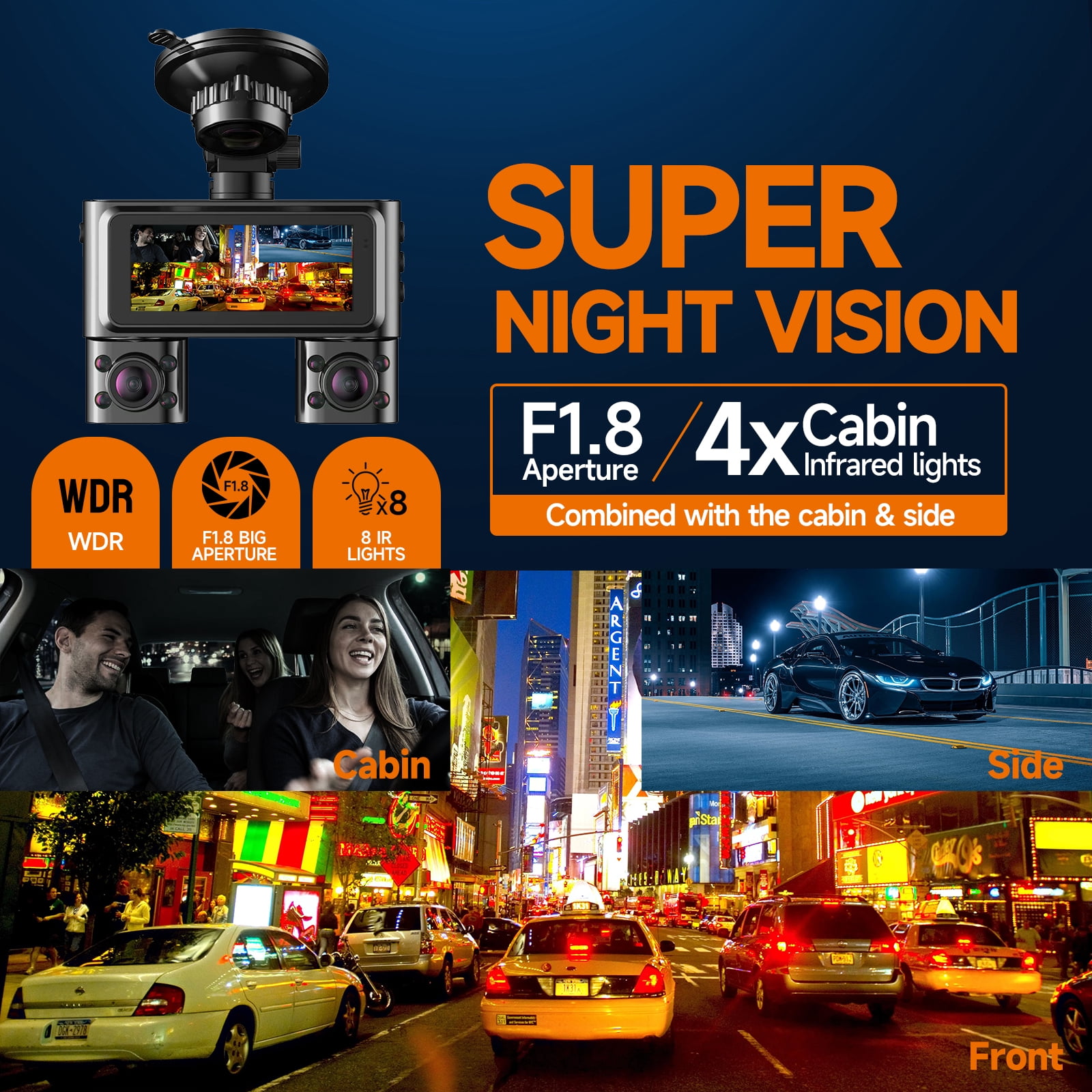 HUPEJOS 4-Channel Dash Cam 360° Car Camera System with 64GB Card, Voice Control, 2K Front & 1080P Interior/Rear Recording, WiFi & Night Vision (Black, 3.16 in Screen) x84ca