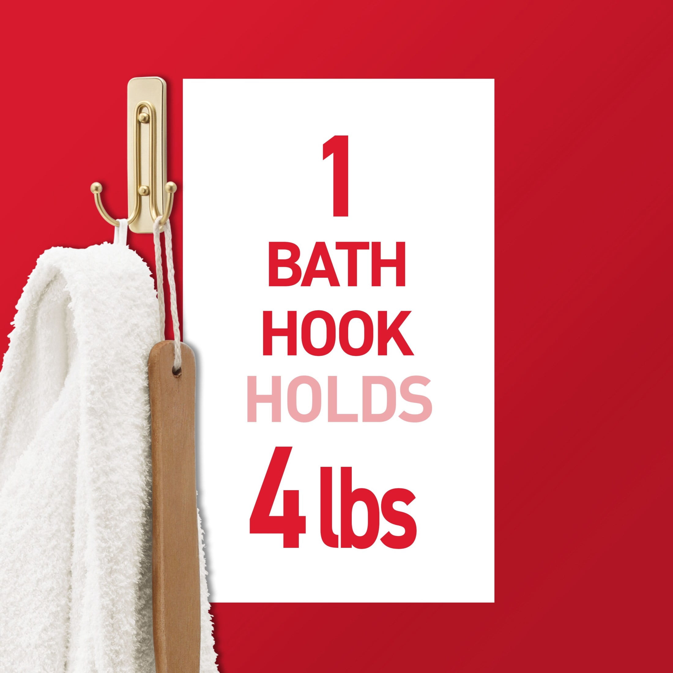 Command Bath Large Satin Brass Double Hook (Satin Brass, 3 Pack, 4 lb Capacity) 7lvwk