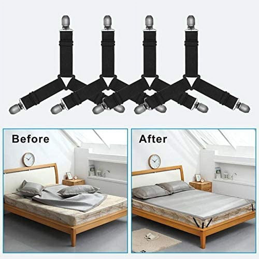 COWIN Adjustable Bed Sheet Holder Straps, Triangle Non-Slip Elastic Mattress Corner Clips (Set of 4, 7 in to 18.7 in) z07kz