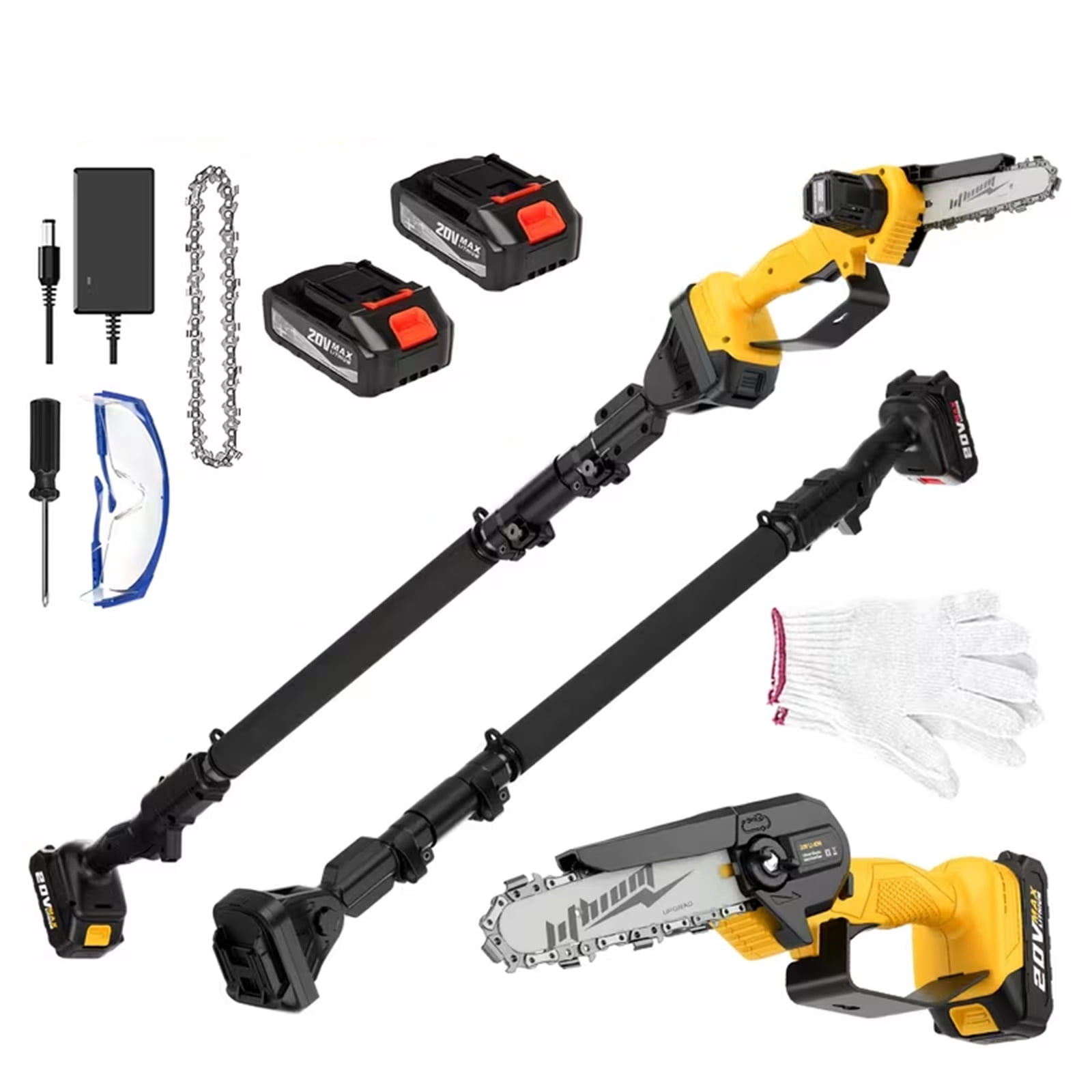 Generic 6-inch Cordless Electric Pole Saw with Dual Battery System (Yellow, 6 in) 6z7vs