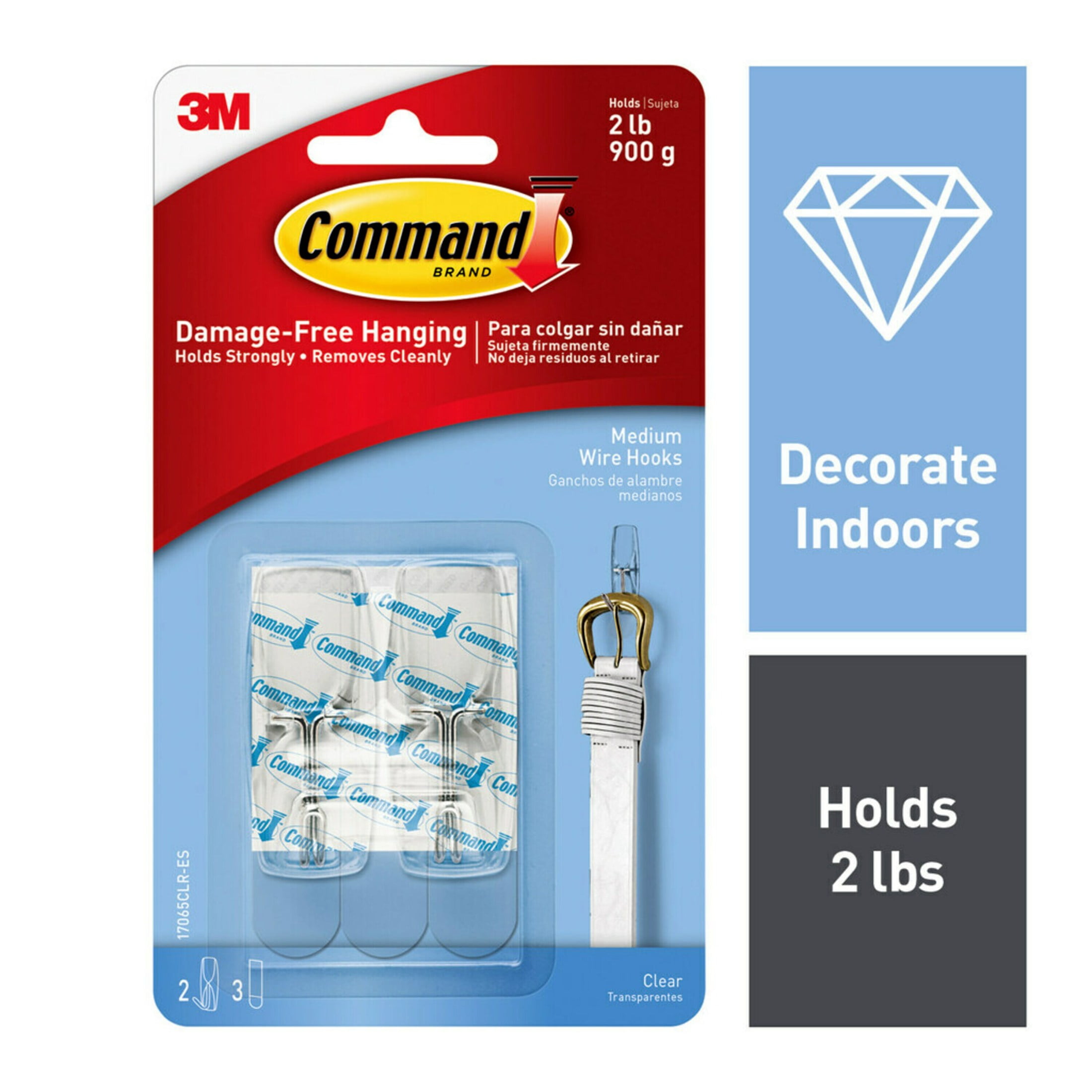Command Wire Toggle Hooks, Damage-Free Adhesive Wall Hooks for Organization, Clear, Medium (3 Pack, 2 Hooks per Pack) yrao4