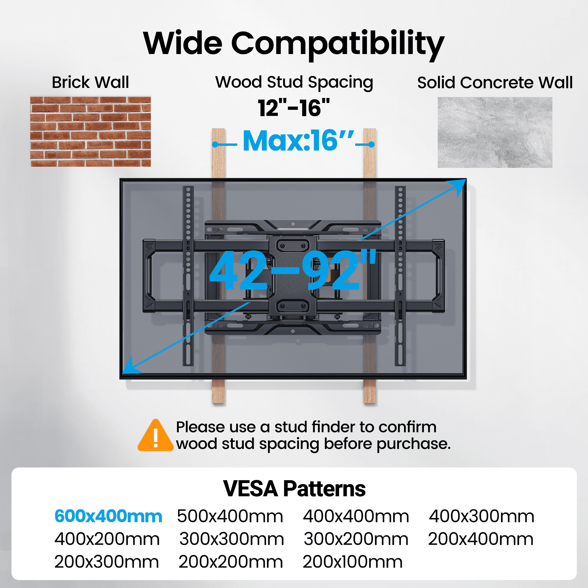 MountFTV Full Motion TV Wall Mount for 42-92 inch TVs, Heavy-Duty Swivel Extension Bracket with Tool-Free Tilt (132 lb Capacity) gagik