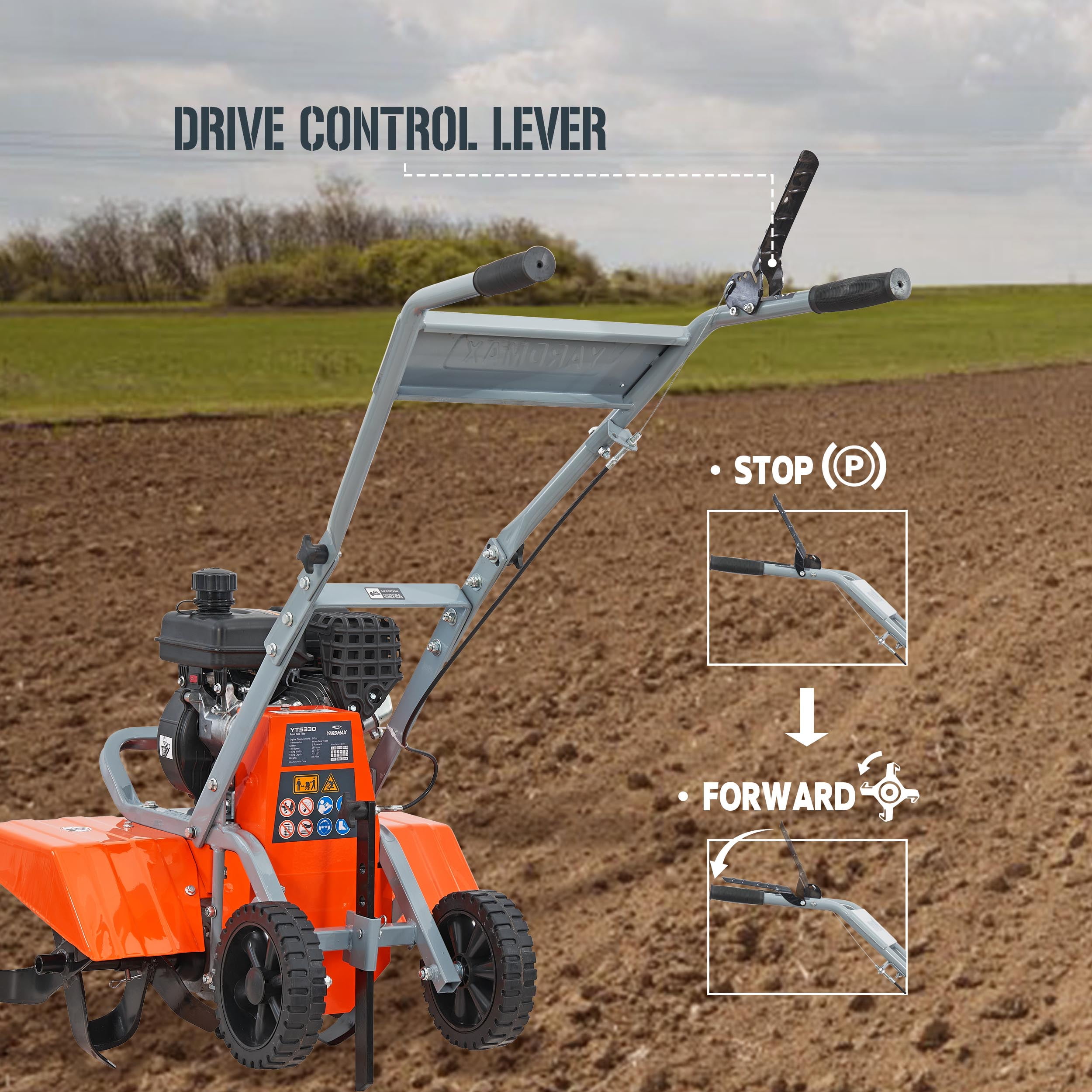 Yardmax Compact Front Tine Tiller (80cc, 21 in Tilling Width) uww0y