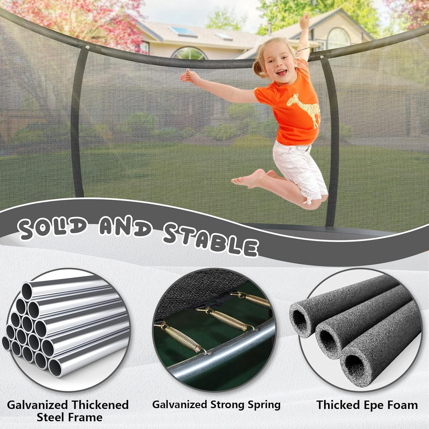 LIZEVINC 12 ft Outdoor Recreational Trampoline with Safety Enclosure Net and Ladder (Black, 12 ft) ht0pm