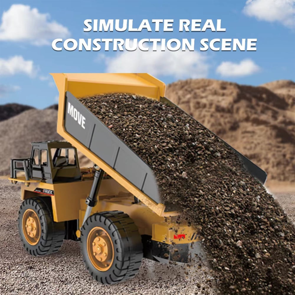 TZDZRC Remote Control Dump Truck 13 Channel 4WD RC Construction Vehicle with Lights and Sounds (Yellow, 2 Batteries) zuhxr