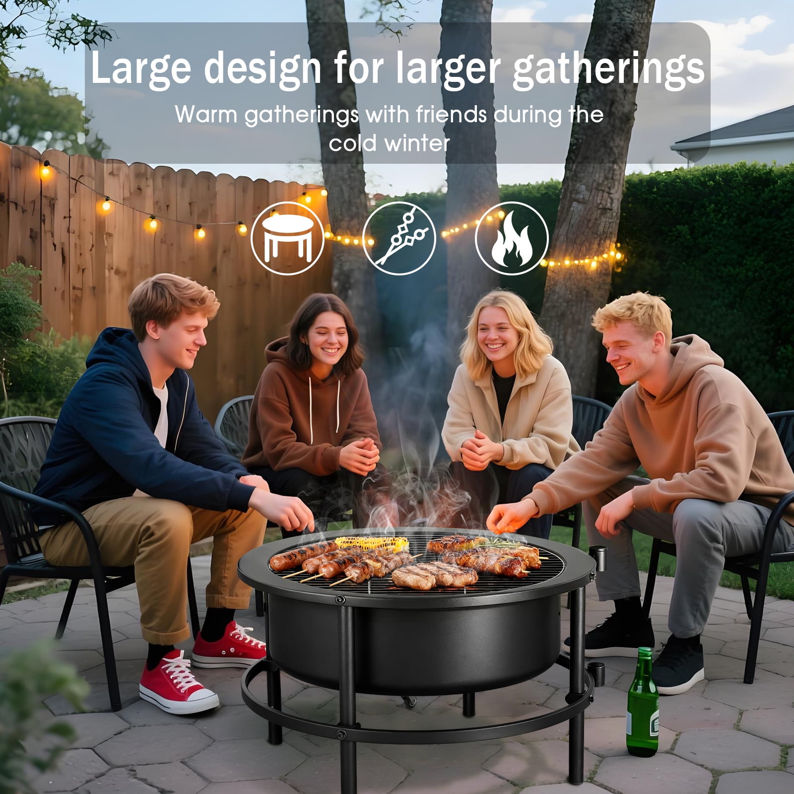 VAJIAZA Foldable Outdoor Fire Pit Table, Heavy-Duty Cold-Rolled Steel BBQ Grill with Accessories (Black, 52 in) yd8wc