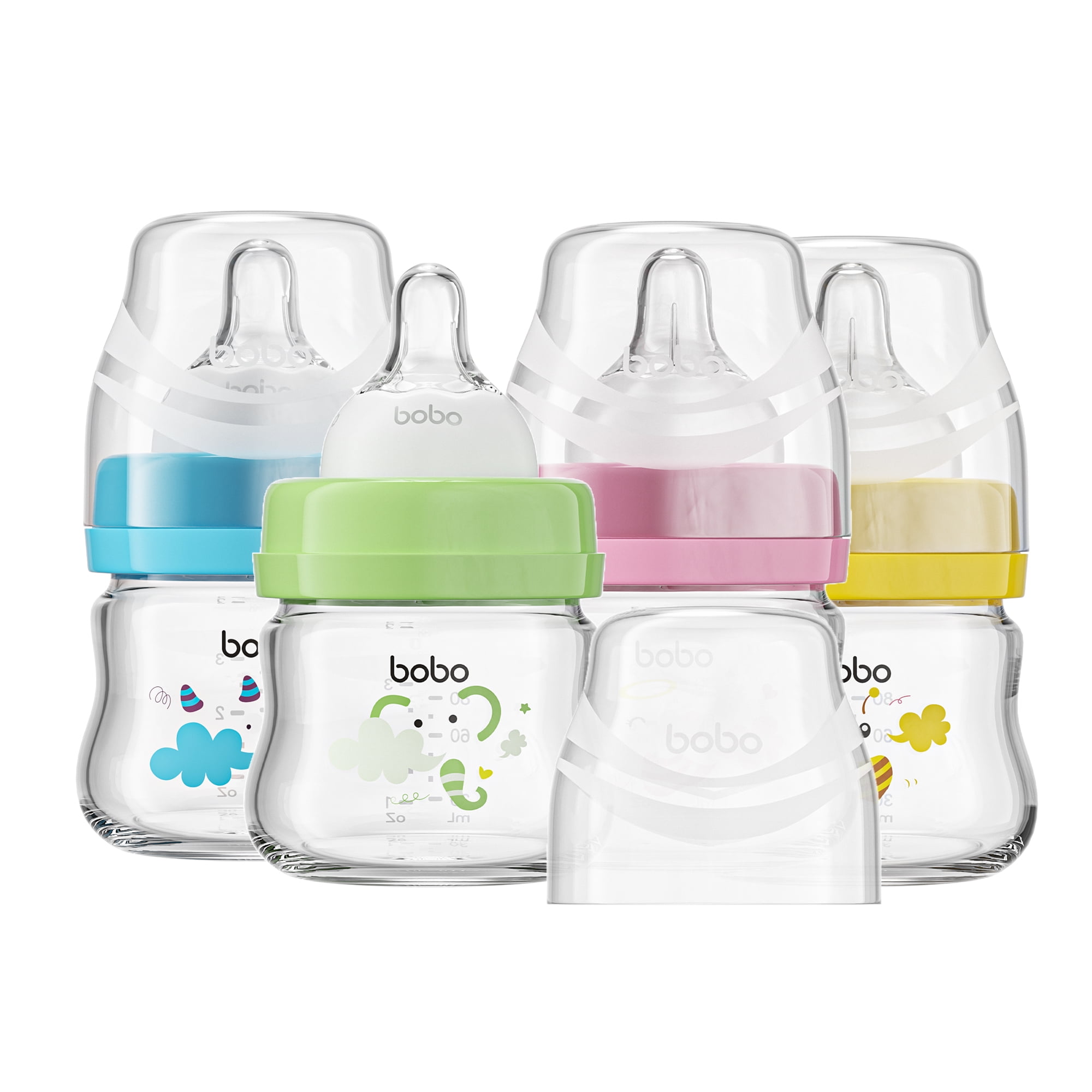 YOHKOH Newborn Glass Feeding Set, Anti-Colic Wide-Neck Design, Slow Flow (Red, 2.7 fl oz, 2-Pack) zh7iu