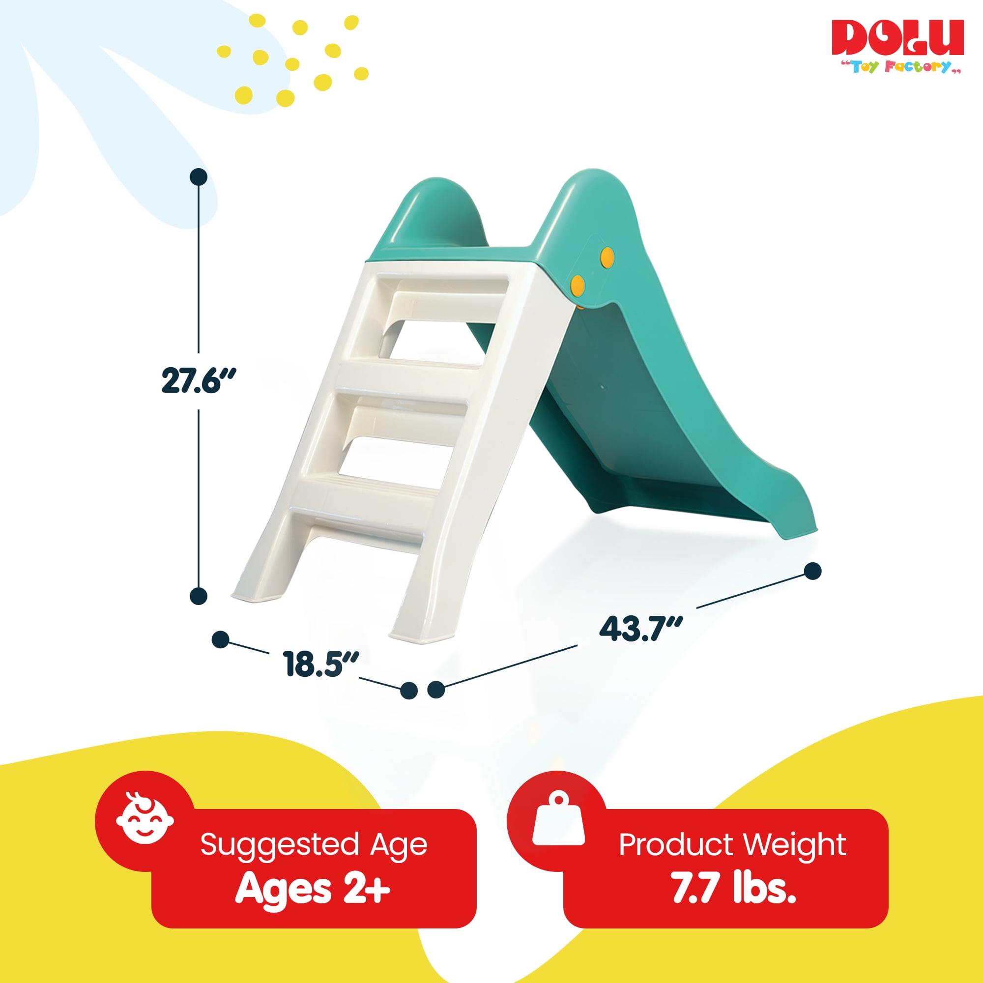 Dolu My First Garden Slide Indoor Outdoor Playground Equipment (Green/White, 43.7 x 18.5 x 27.6 in) cq48d