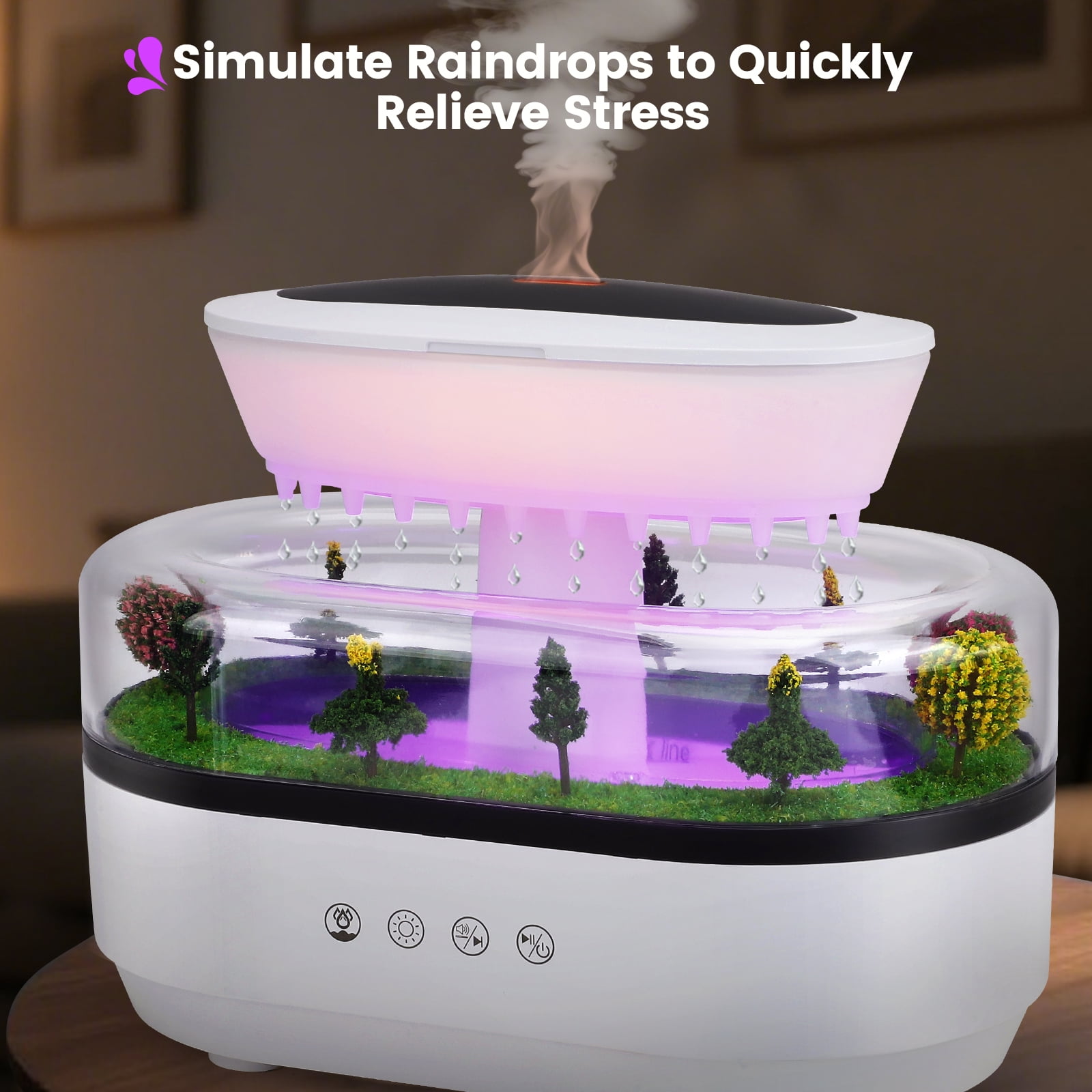 FANCYBANT Rain Cloud Aroma Diffuser and Humidifier with White Noise and 7-Color LED Light (White, 8.45 fl oz) n6o8w