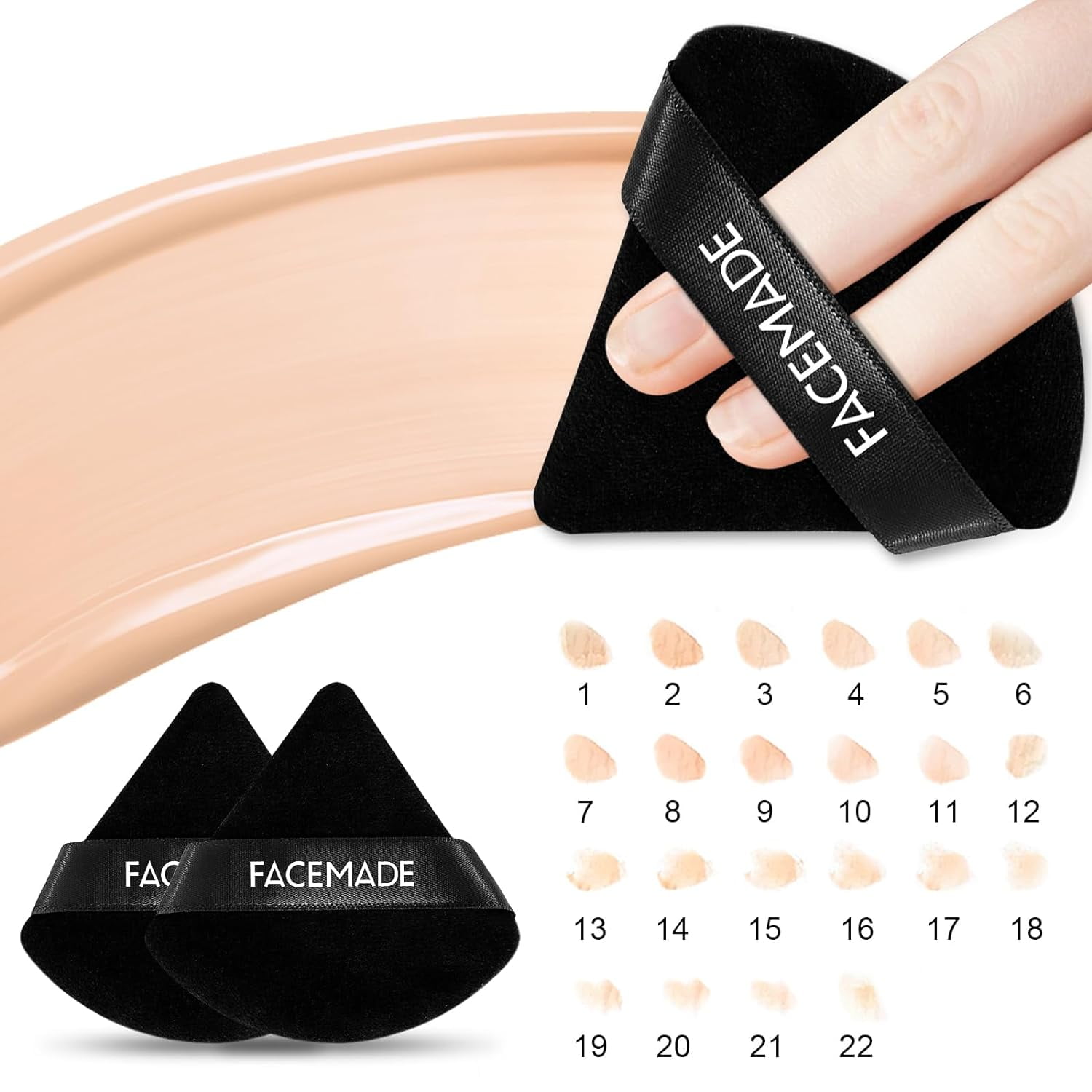 Huauo Triangle Velour Face Powder Puff Set with Storage Case (Black, 6 Pack, 2.76 in) dqd0o