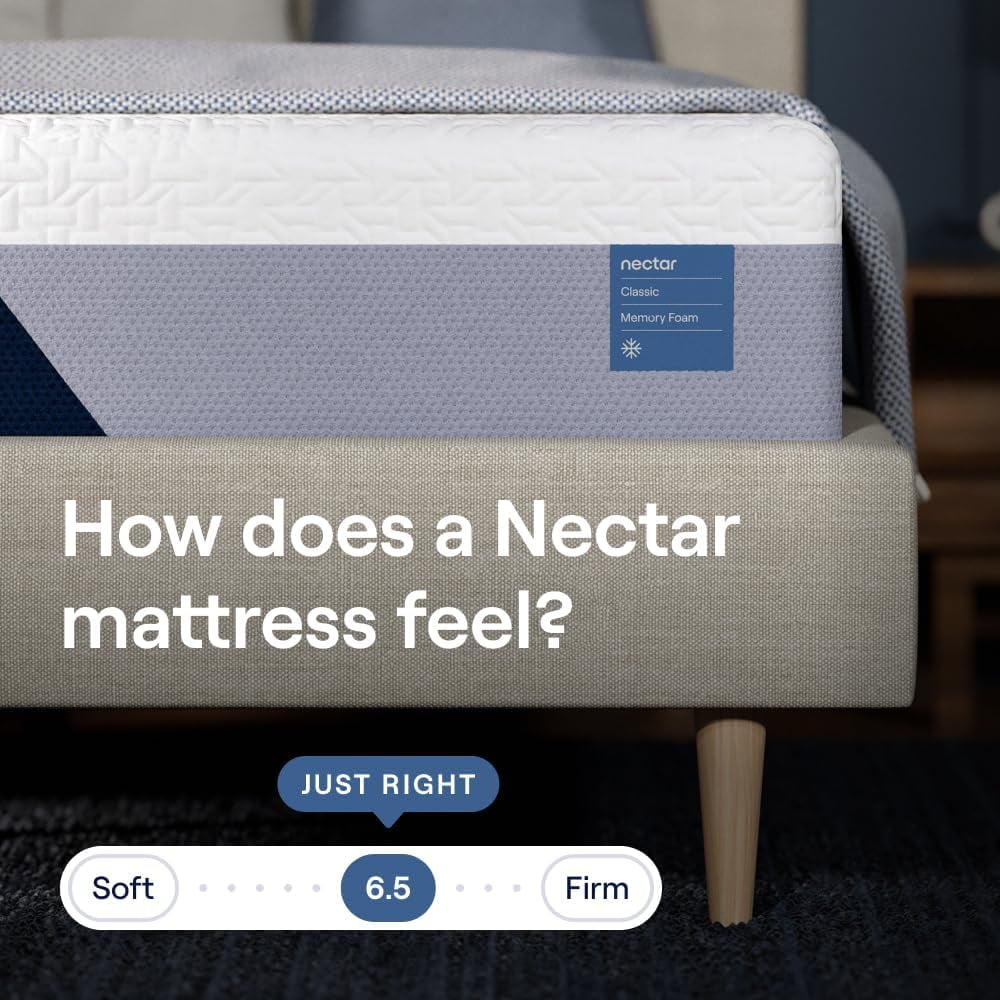 Nectar Classic Memory Foam Mattress, Medium Firm, Cooling Top Layer, Pressure-Relief Support (Queen, 12 in) m3m6u