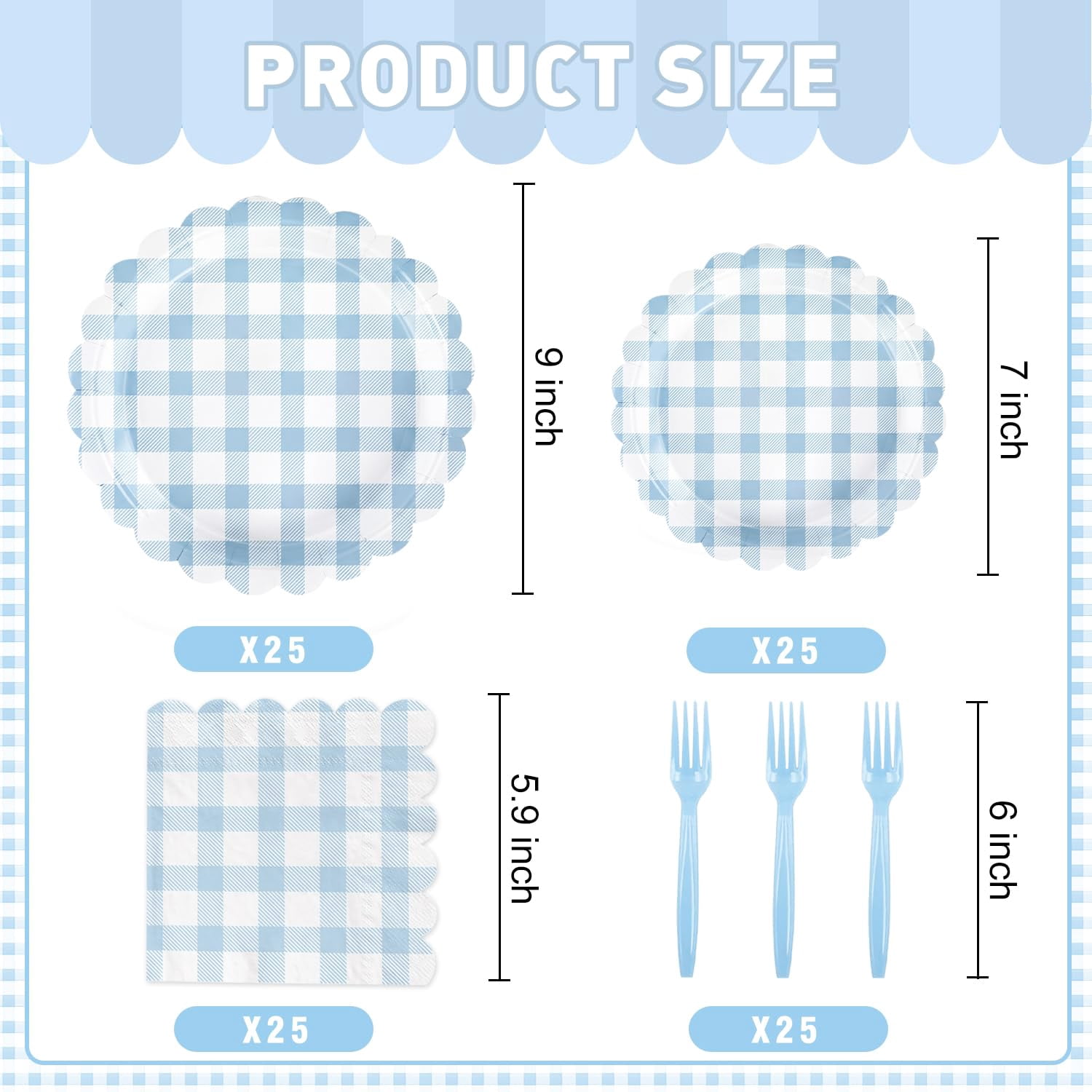 Gingham Party Supplies Disposable Scalloped Plate and Napkin Set (Light Pink, 100 Piece) dpszd