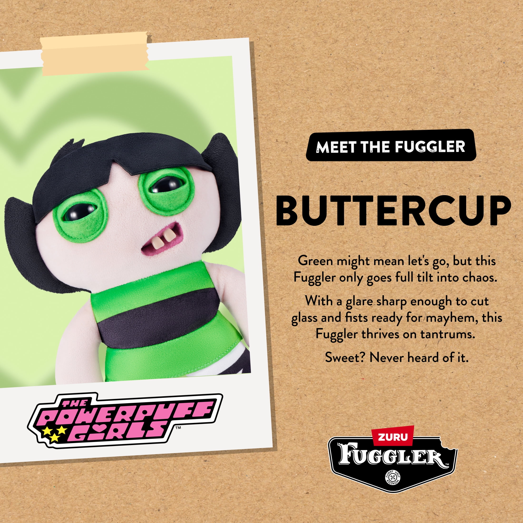 Fuggler Powerpuff Girls Buttercup Plush Toy, Funny Ugly Monster Stuffed Animal (Green, 9 in) 2cfxe