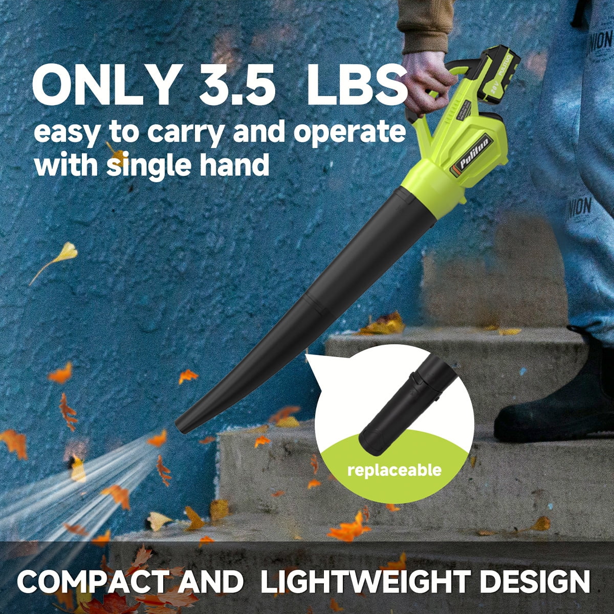 Pulituo Cordless Leaf Blower, 20V Electric Handheld Garden Blower with 2 Batteries and Charger (Green, 2.6 lb) dwbbl
