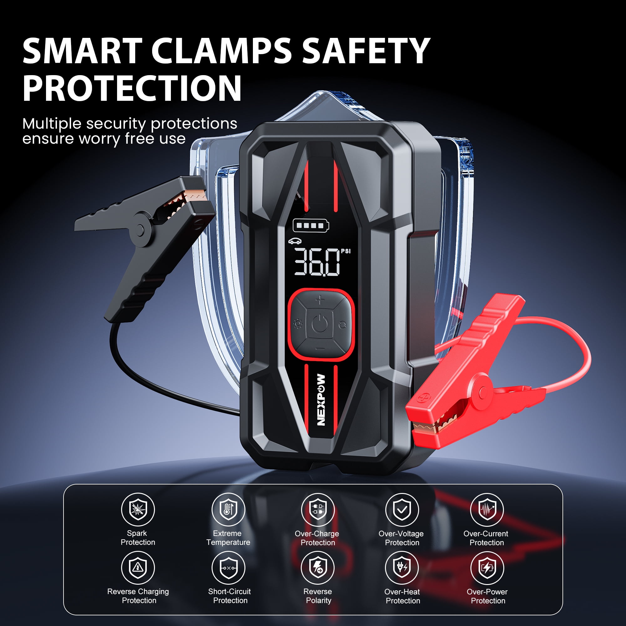 NEXPOW 3000A Jump Starter with Air Compressor, 150 PSI Digital Tire Inflator, 16000mAh Power Bank (2.4 lb) yh376