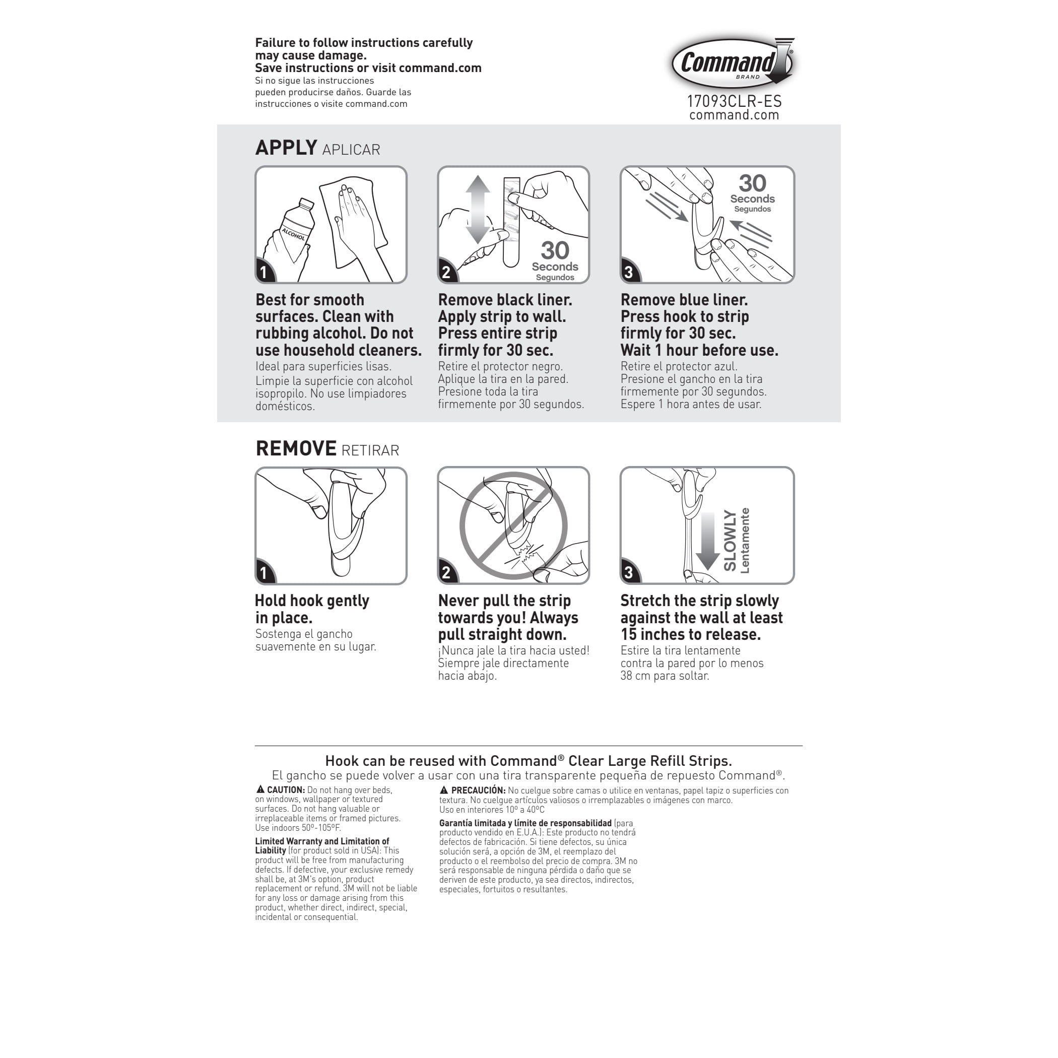 Command Large Clear Adhesive Wall Hook with Clear Strips (Clear, 1 Hook, 2 Strips) mr37a