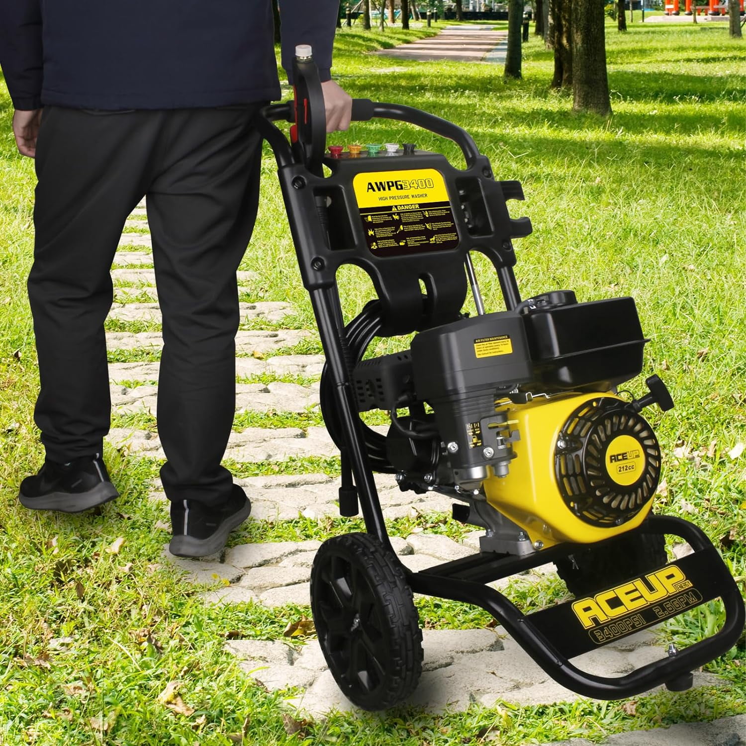 Aceup Energy 3400 PSI 2.6 GPM 212cc Gas Powered Pressure Washer (Black, 24.5 ft Hose) hrbpf