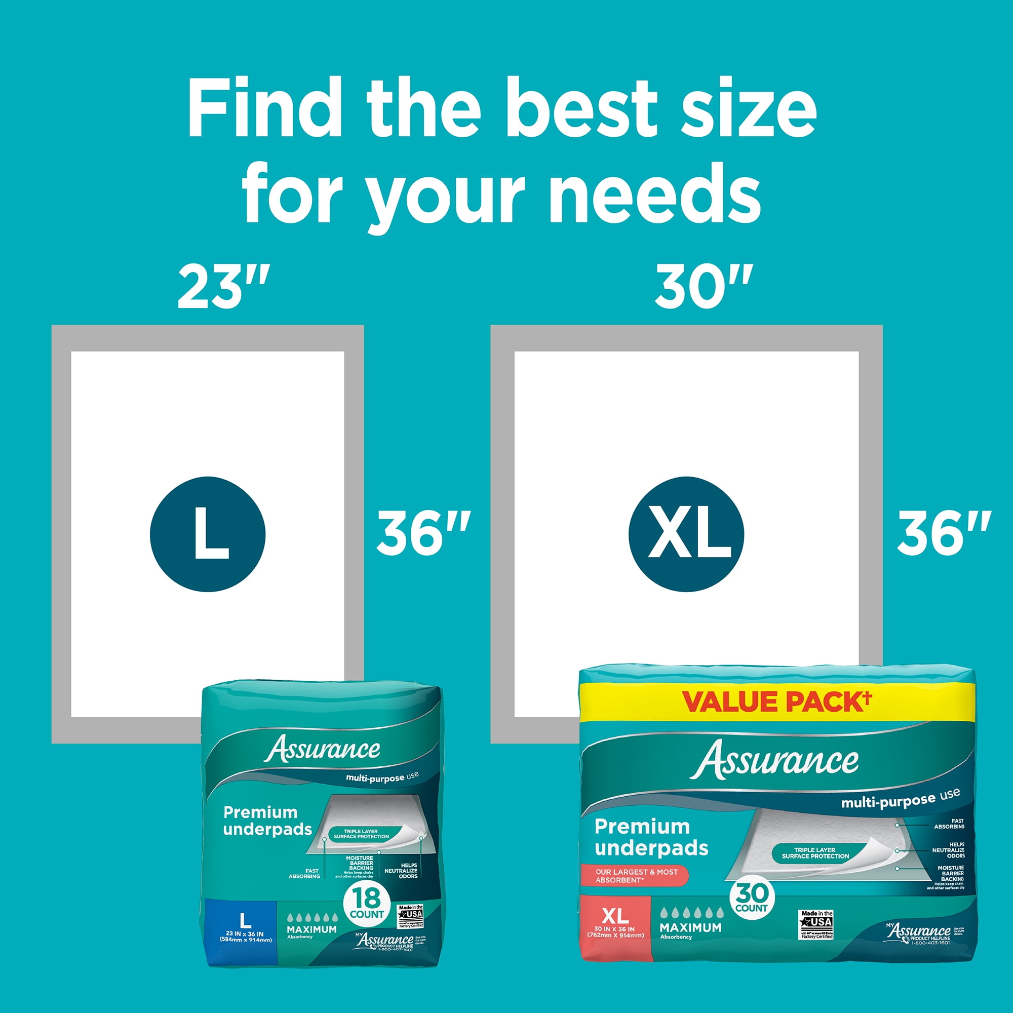 Assurance Premium Underpads for Adults, Maximum Absorbency, Leak-Proof Protection (XL, 30 Count) mqfx1