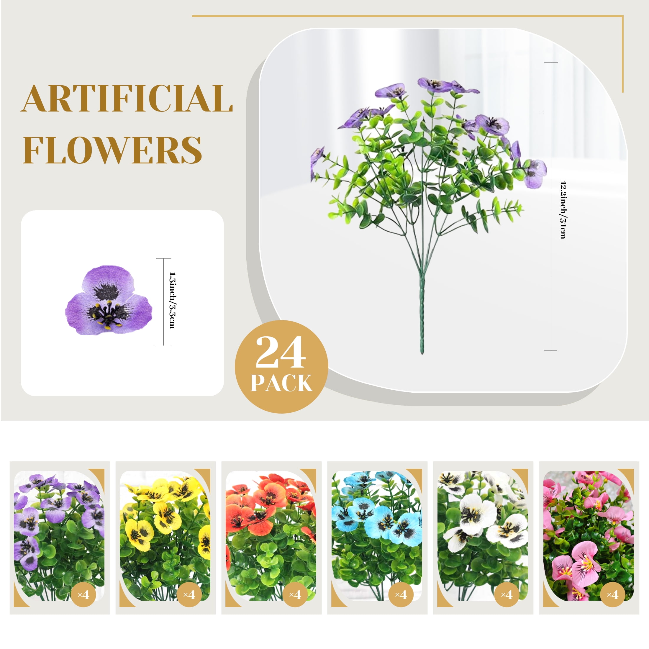 Miracliy Artificial Pansy Flowers Bouquet, UV Resistant Faux Floral Decor for Outdoor Patio and Garden (24 Pieces, Multicolor) jl3jg