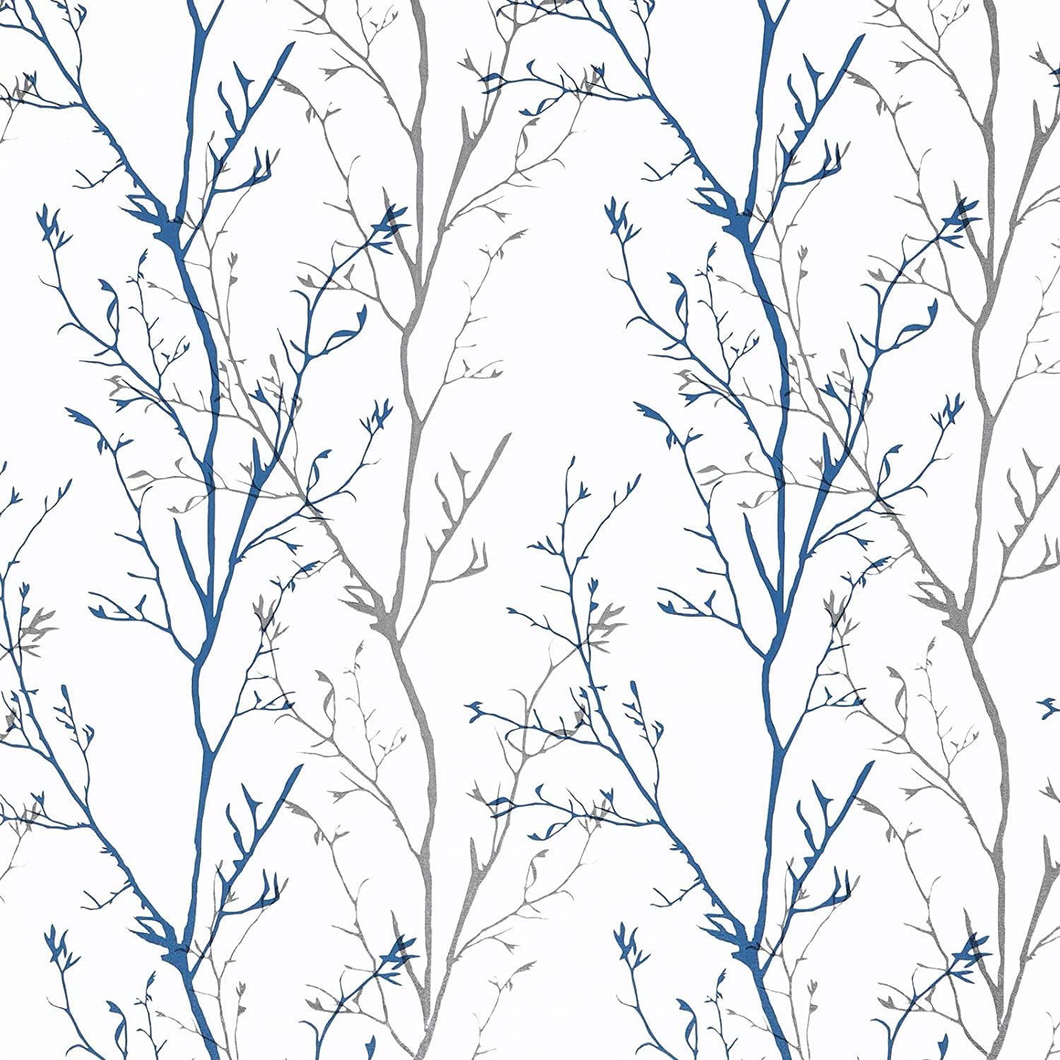 Caltero Peel and Stick Wallpaper, Grey Blue Tree Branch Self-Adhesive Decorative Wall Covering (17.7 in x 118 in) d7ze7