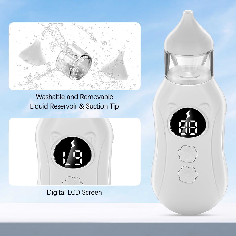 HOMMYU Electric Nasal Aspirator for Babies, Rechargeable Mucus Remover with 9 Suction Levels and 2 Silicone Tips (White) bapr0