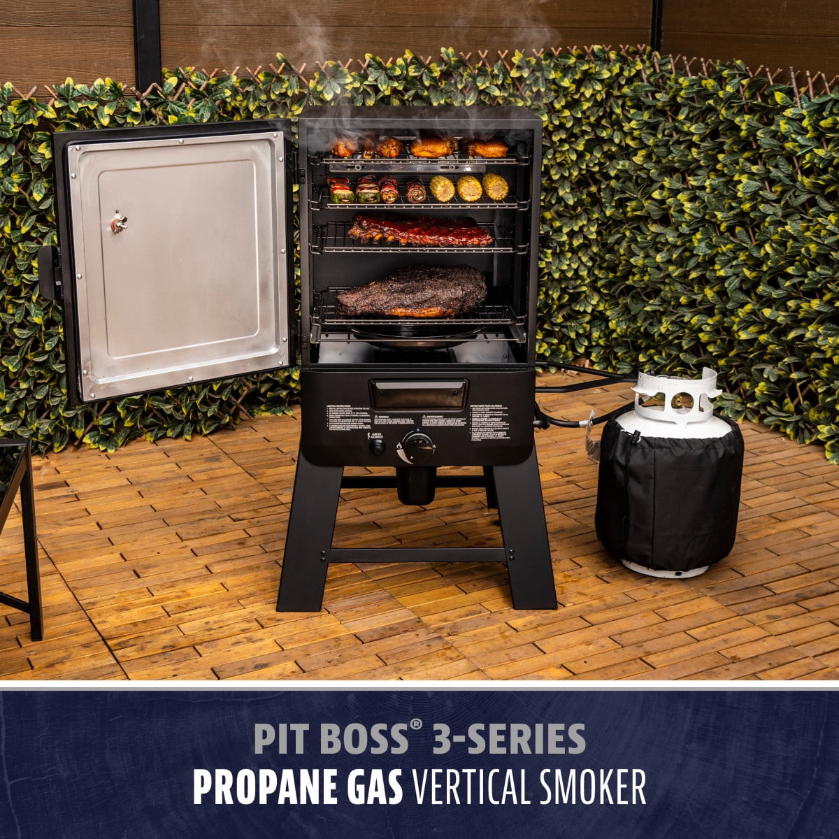 Pit Boss 30 in Gas Vertical Smoker with 983 sq in Cooking Surface (Black, 30 in) iym9h