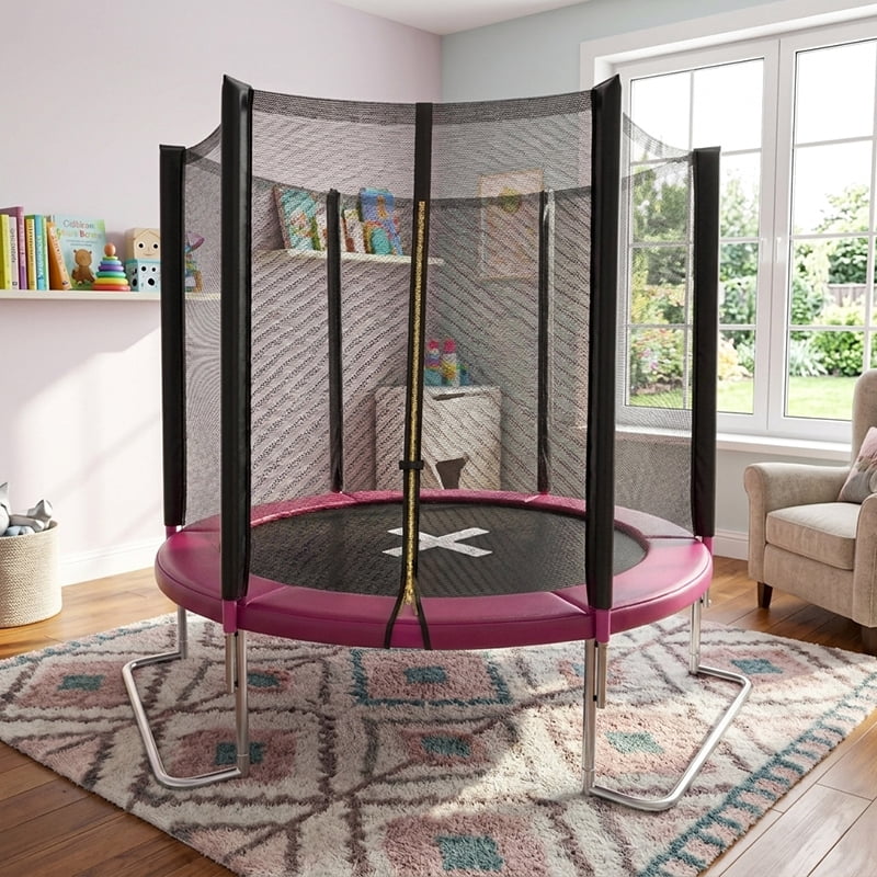 Generic Backyard Trampoline with Safety Net and Anti-Tipping L-Shaped Legs (Pink, 6 ft) 3lxcv