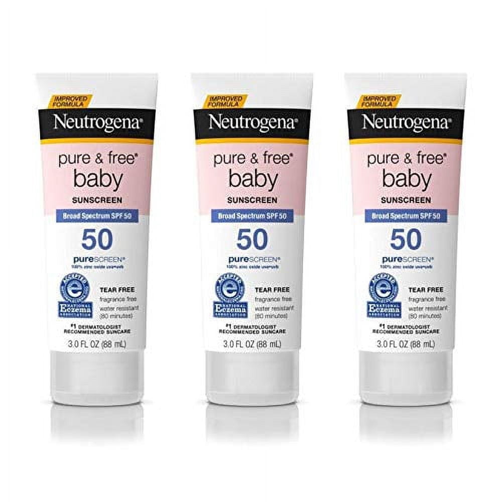 Neutrogena Pure & Free Baby Mineral Sunscreen Lotion SPF 50, Broad Spectrum Zinc Oxide Protection (3 fl oz, 3 Pack) ixsjl