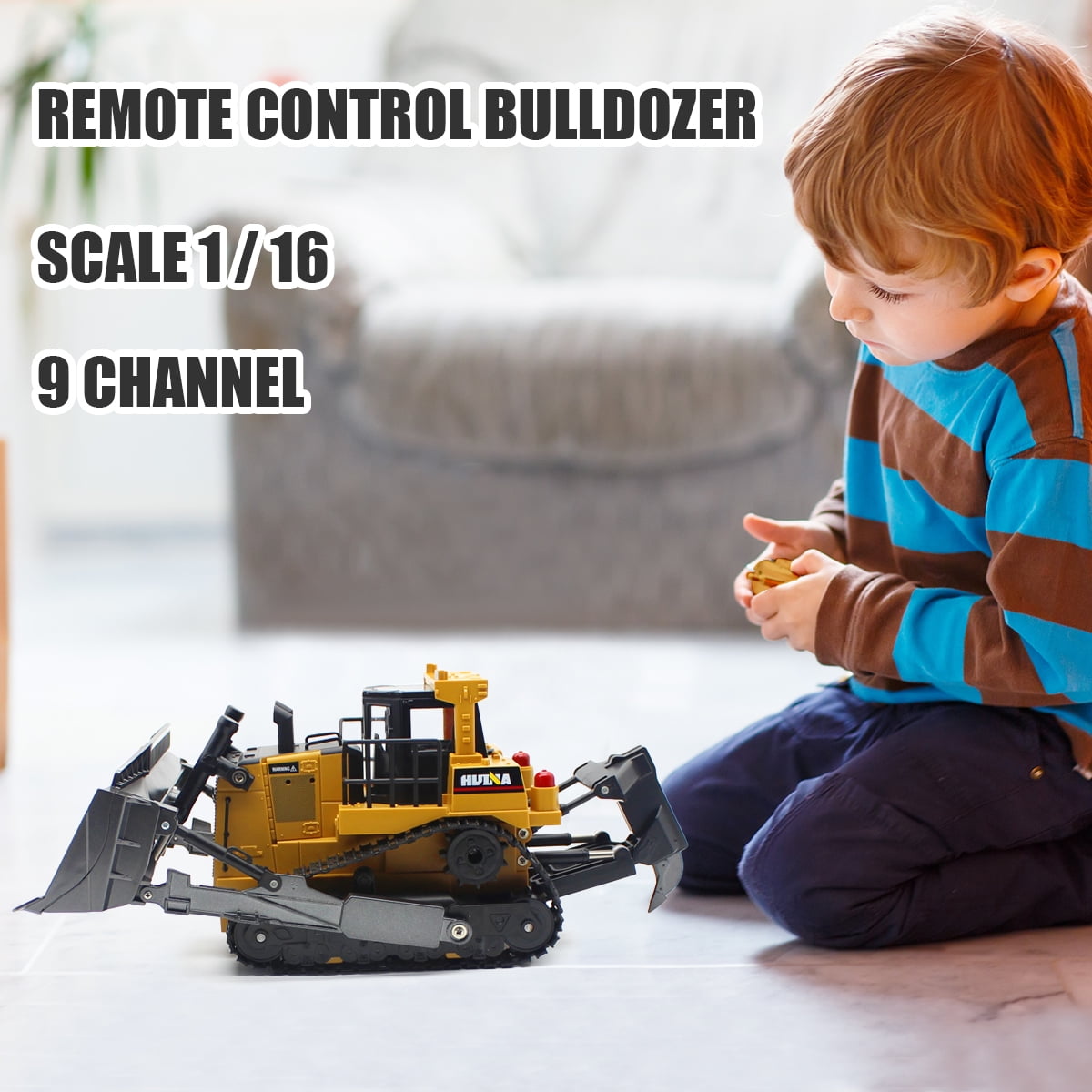Fisca 1/16 Remote Control Bulldozer, RC Construction Tractor with Metal Ripper and Lights (Yellow, 14.8 in) tk2ok