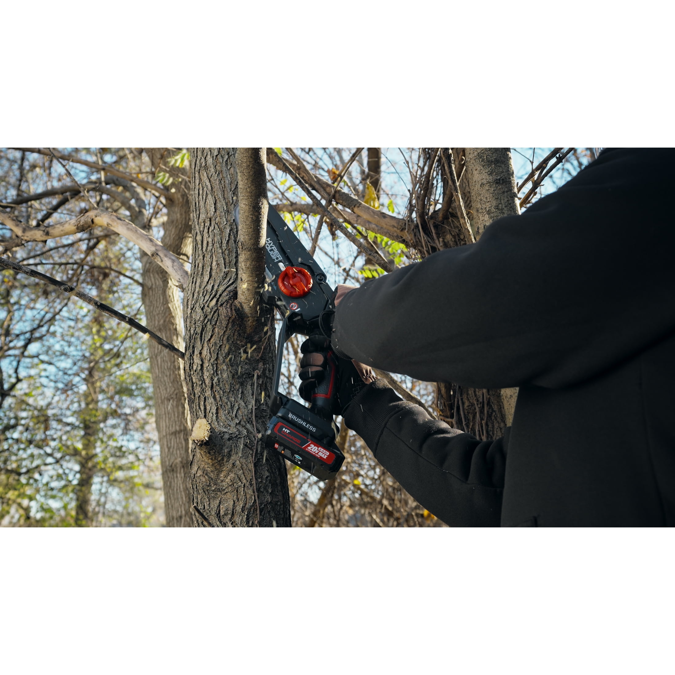 Hyper Tough 6 in 20V Brushless Cordless Pruner Saw with 2.0Ah Battery and Charging Cable (Black, 6 in) 5xayx
