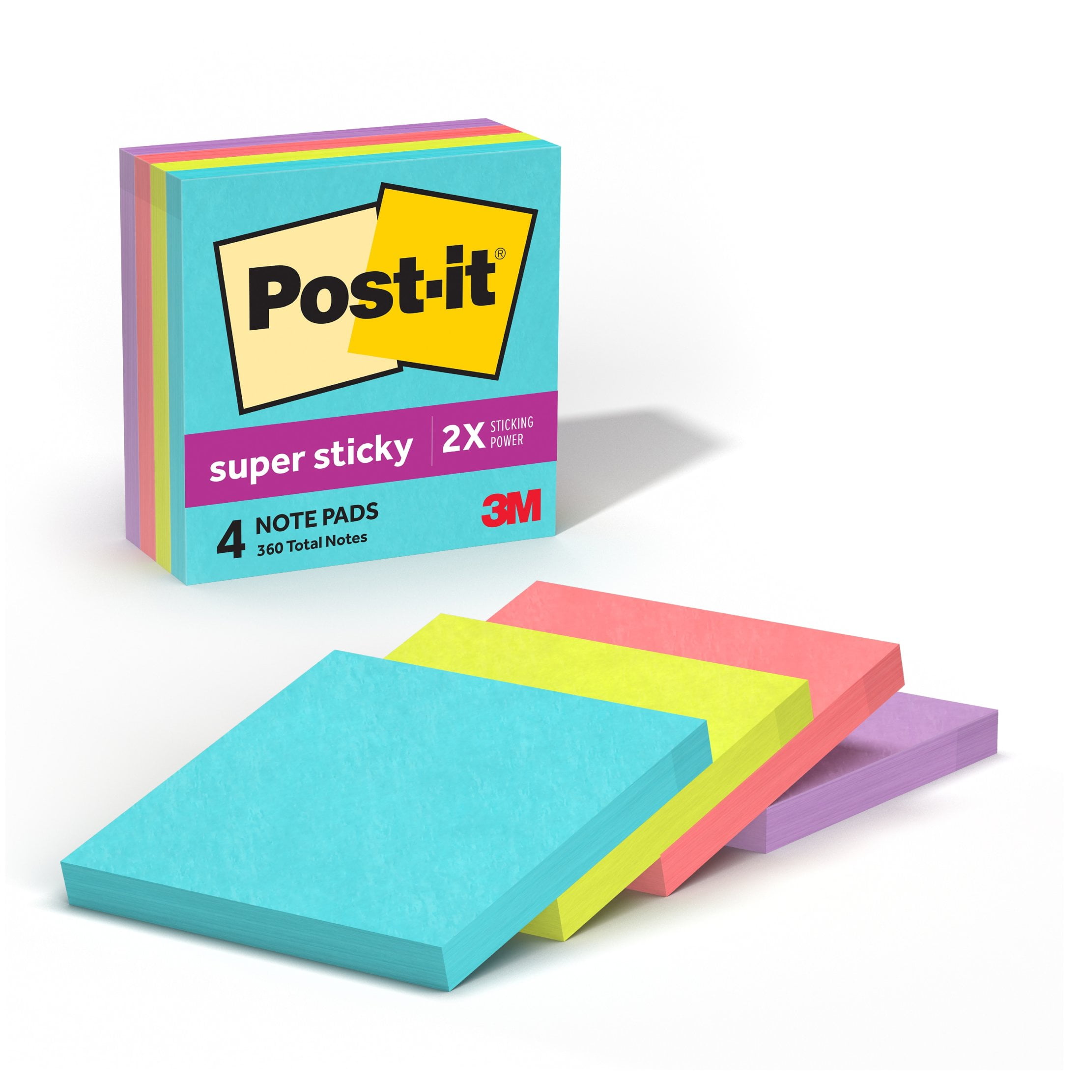 Post-it Super Sticky Notes, Extra Adhesive Reminders for Office and Home (Supernova Neons, 3 in. x 3 in., 4 Pads) r4qby