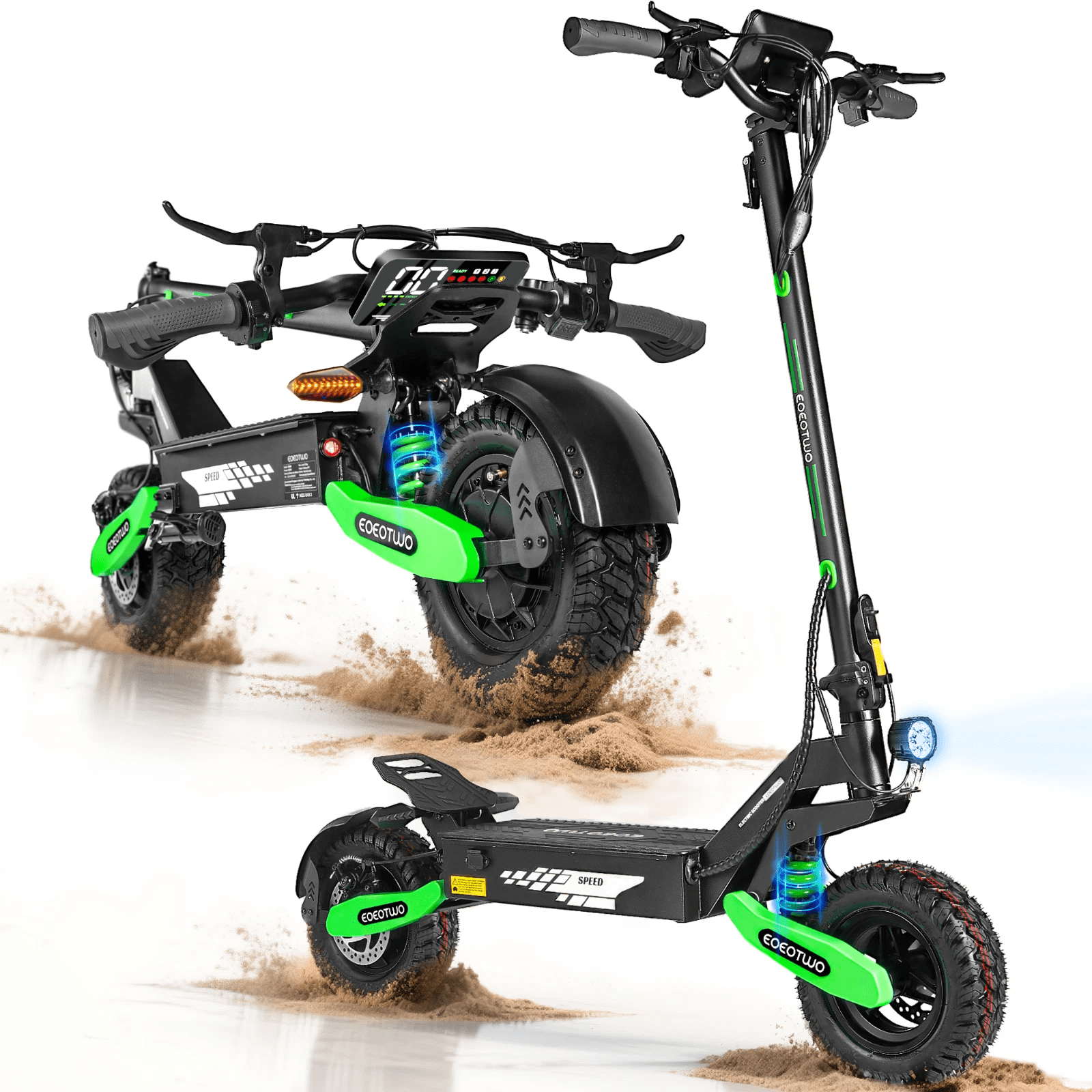 EOEOTWO Electric Scooter for Adults, 1200W Motor, Off-Road Commuter with Dual Suspension (Green, 330 lb) rwirt