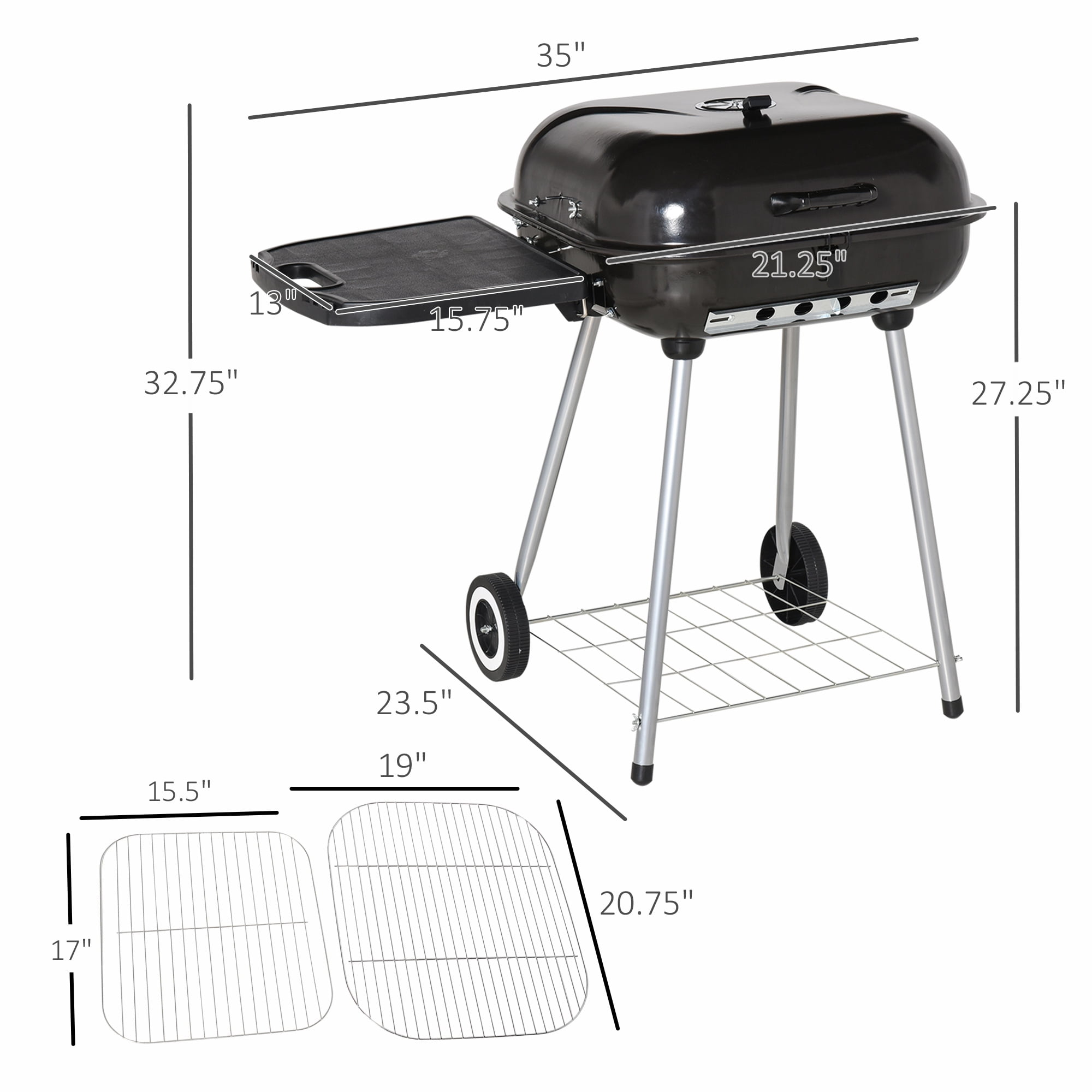 TopComfy Portable Charcoal Grill with Lockable Lid and Folding Shelf (Black, 22 in) yllid