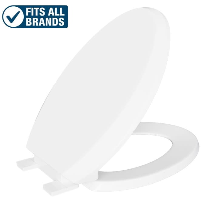PROFLO Elongated Toilet Seat with Slow Close Hinge and Anti-Slip Pads (White, 18.5 in x 14 in) upyry