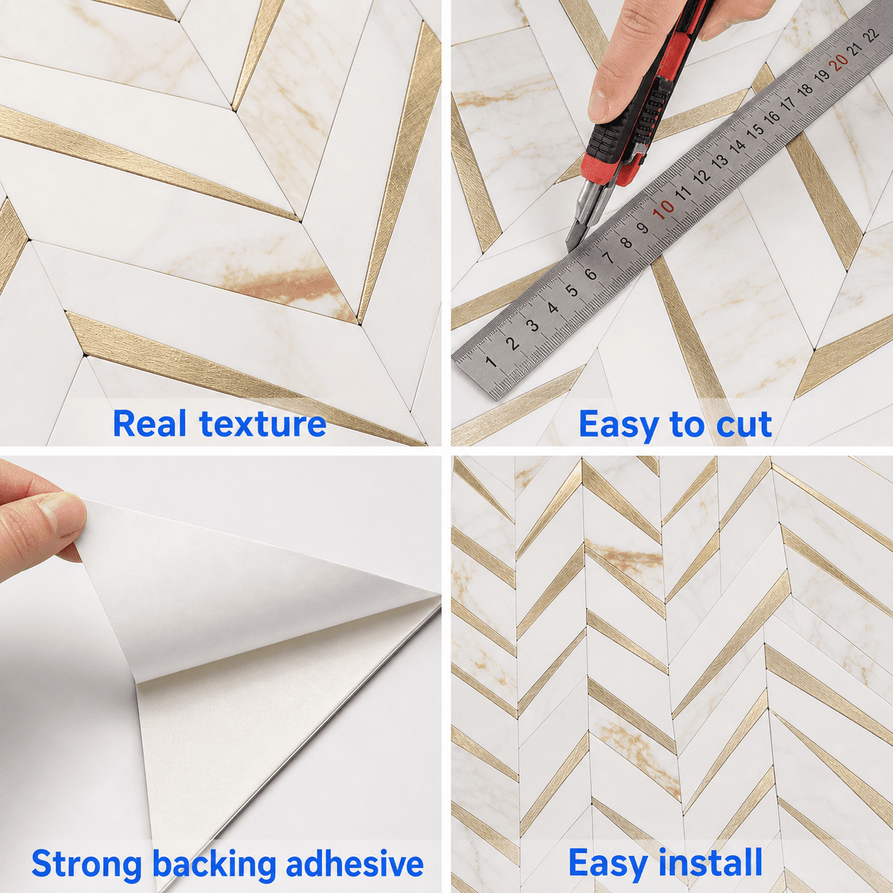 Herringtile Peel and Stick Wall Tiles Calacatta Marble Gold (10 Sheets, 7.7 sq ft) 7a8t5