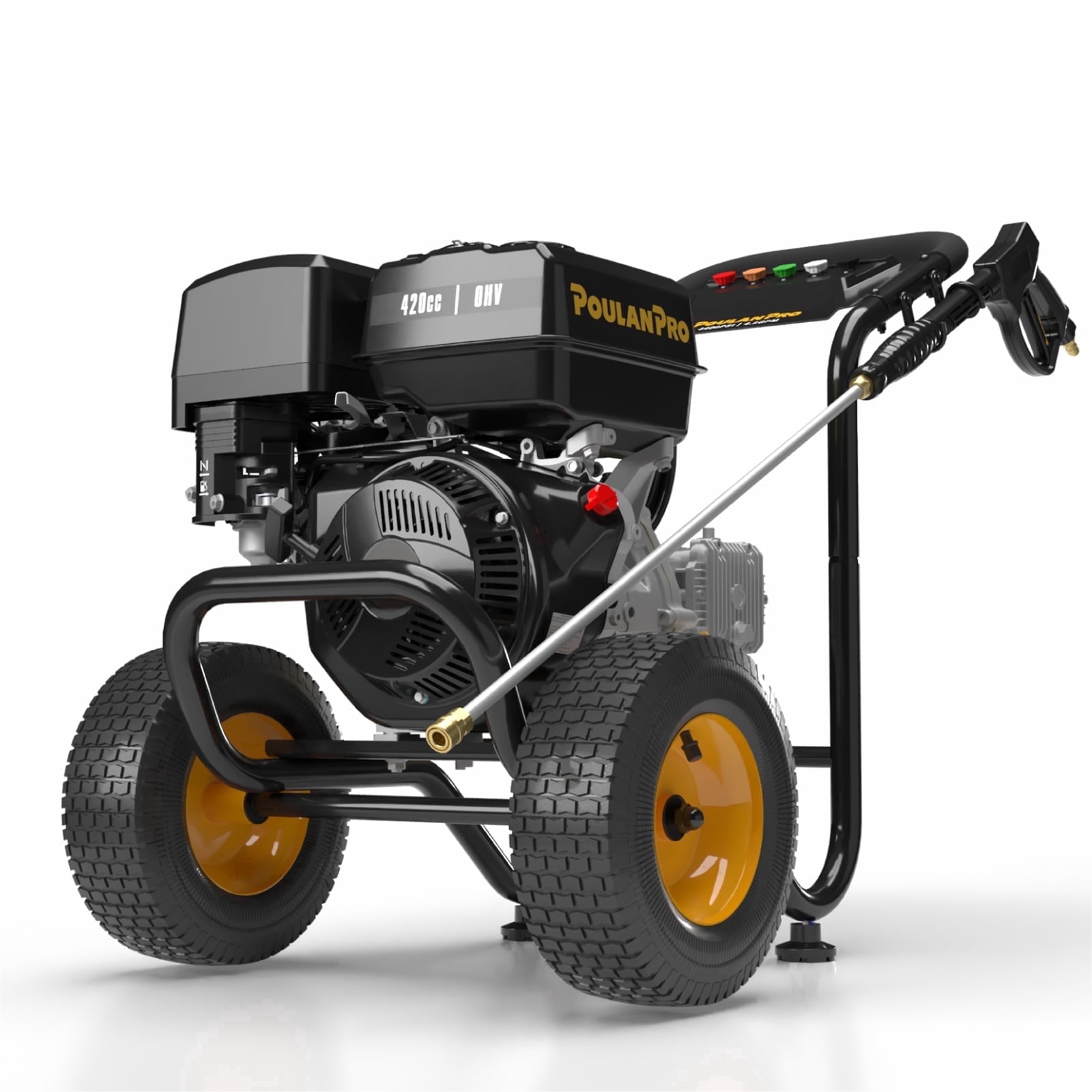 Poulan Pro Gas Pressure Washer (4400 PSI, 4.2 GPM, 420cc Engine, 50 ft Hose, 12 in Wheels) voi2l