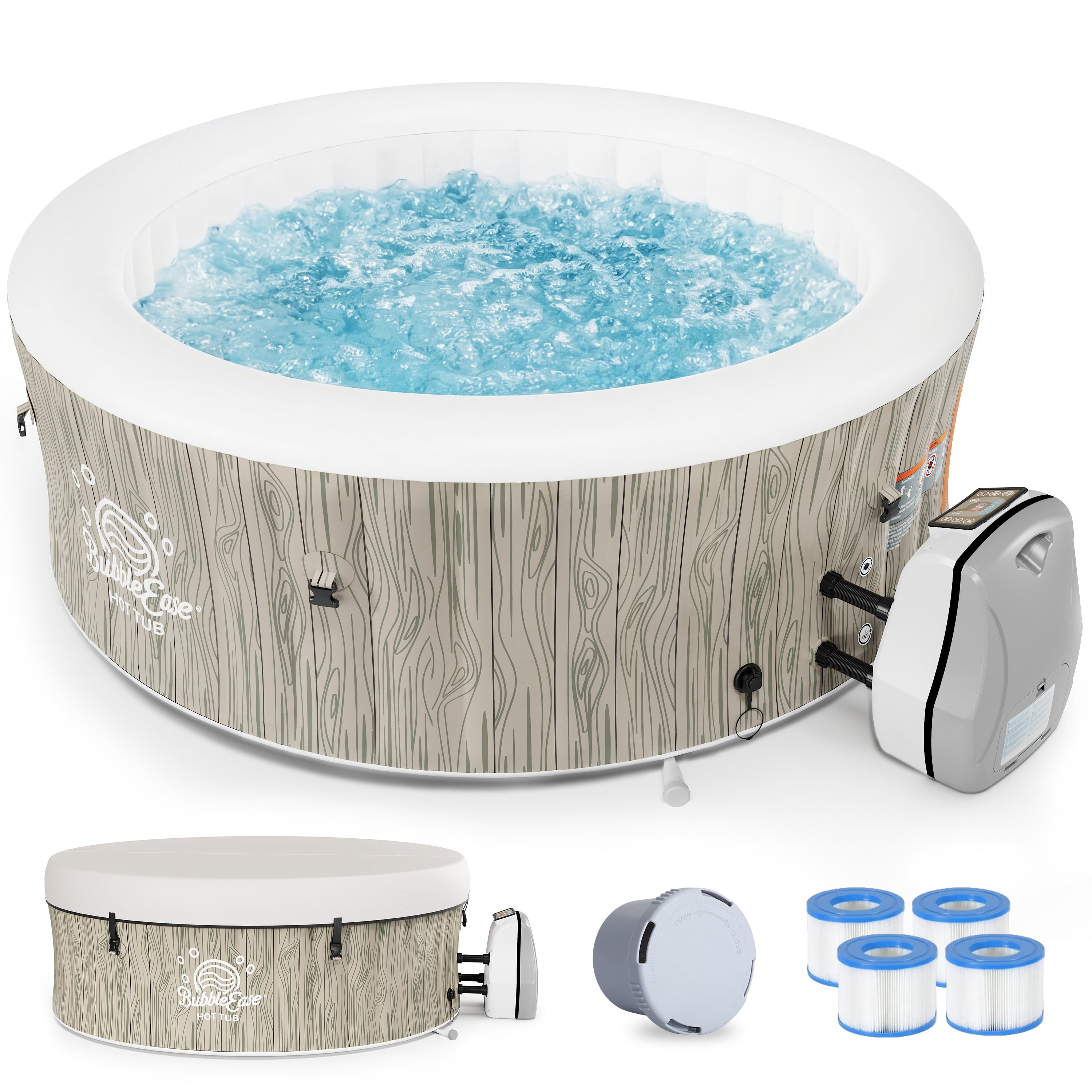 Segmart Inflatable Hot Tub, 8-Person Portable Outdoor Spa with 140 Bubble Jets and Heating System (Brown, 80 in) 9347c