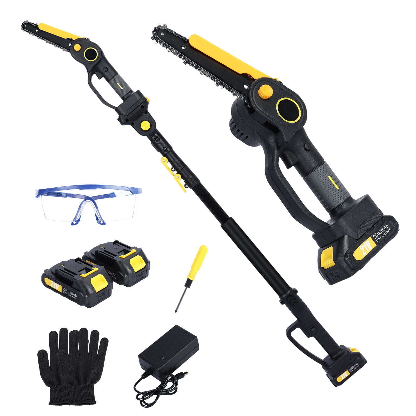 TidBay 2-in-1 Cordless Pole Saw and Mini Chainsaw, Brushless Electric Tree Trimmer with 2 Batteries (4.9-7.5 ft) 5ueer